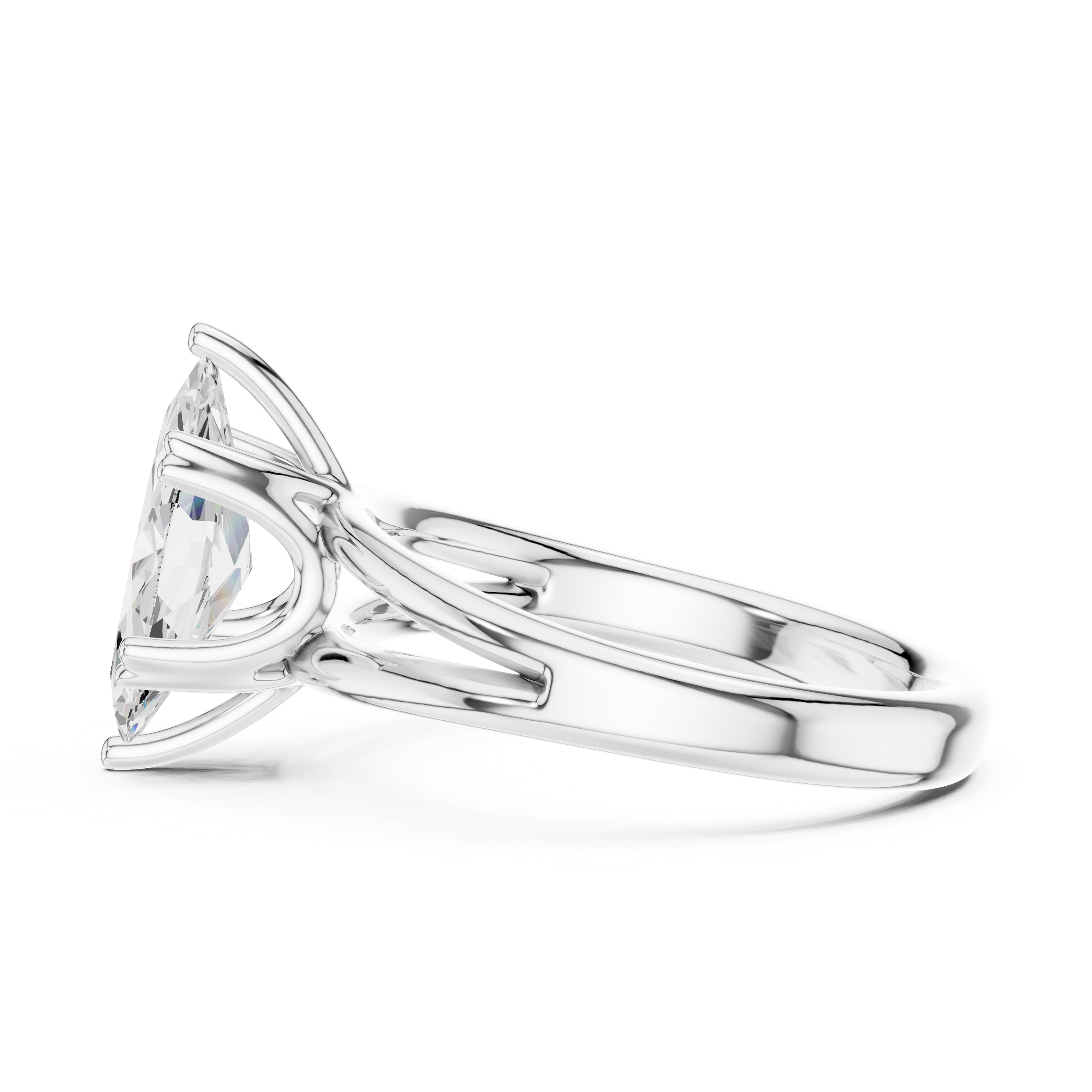 Marquise Cut Solitaire Engagement Ring with Split Shank Plain Band