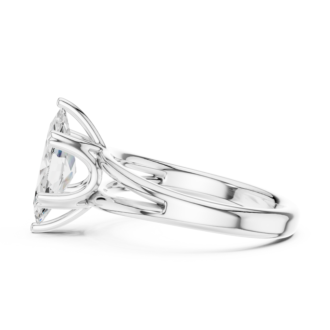 Marquise Cut Solitaire Engagement Ring with Split Shank Plain Band