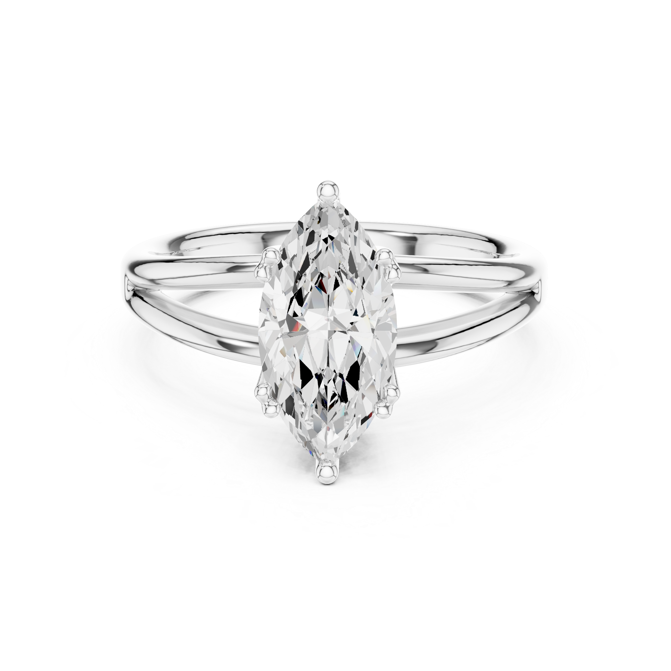 Marquise Cut Solitaire Engagement Ring with Split Shank Plain Band