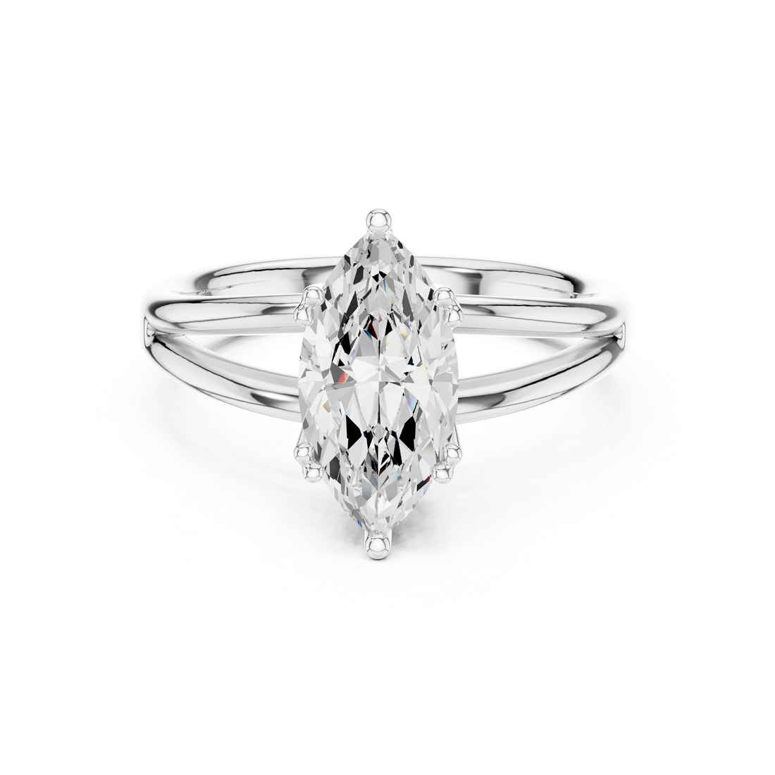Marquise Cut Solitaire Engagement Ring with Split Shank Plain Band