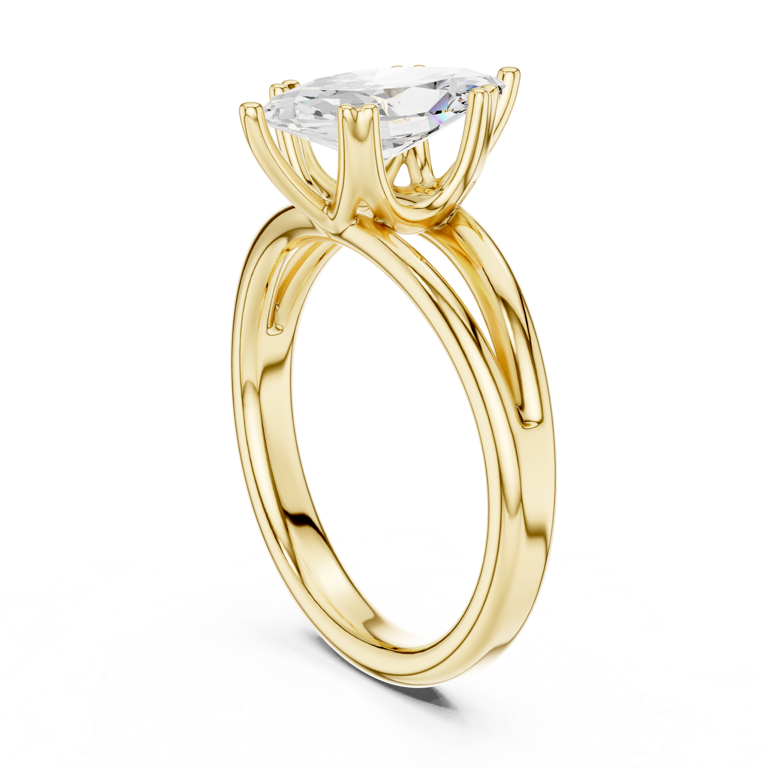 Marquise Cut Solitaire Engagement Ring with Split Shank Plain Band
