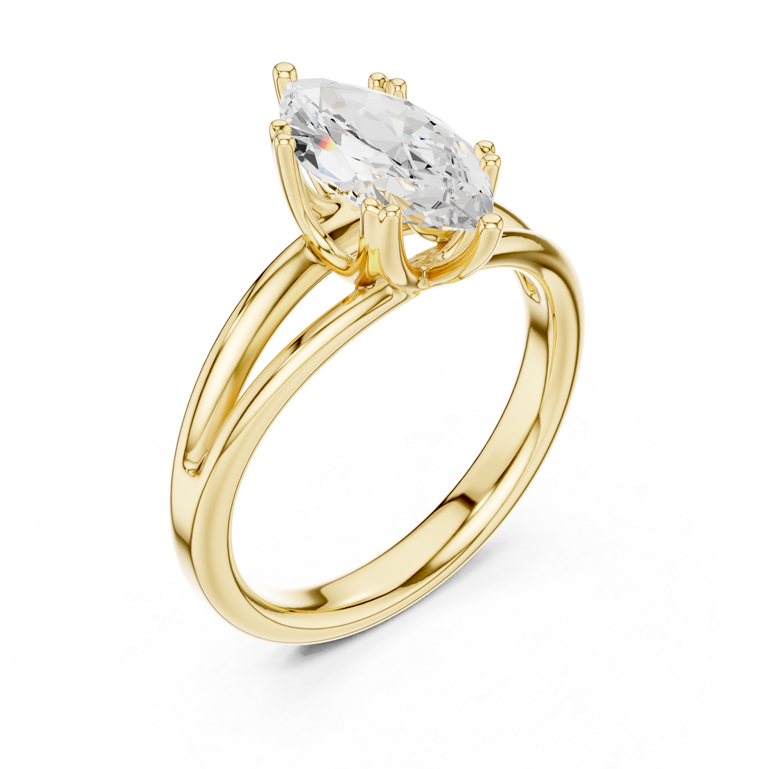 Marquise Cut Solitaire Engagement Ring with Split Shank Plain Band