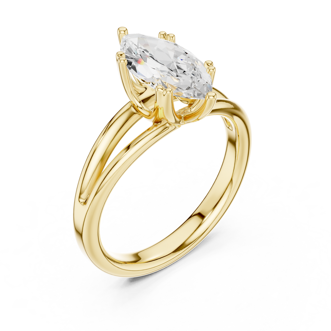 Marquise Cut Solitaire Engagement Ring with Split Shank Plain Band