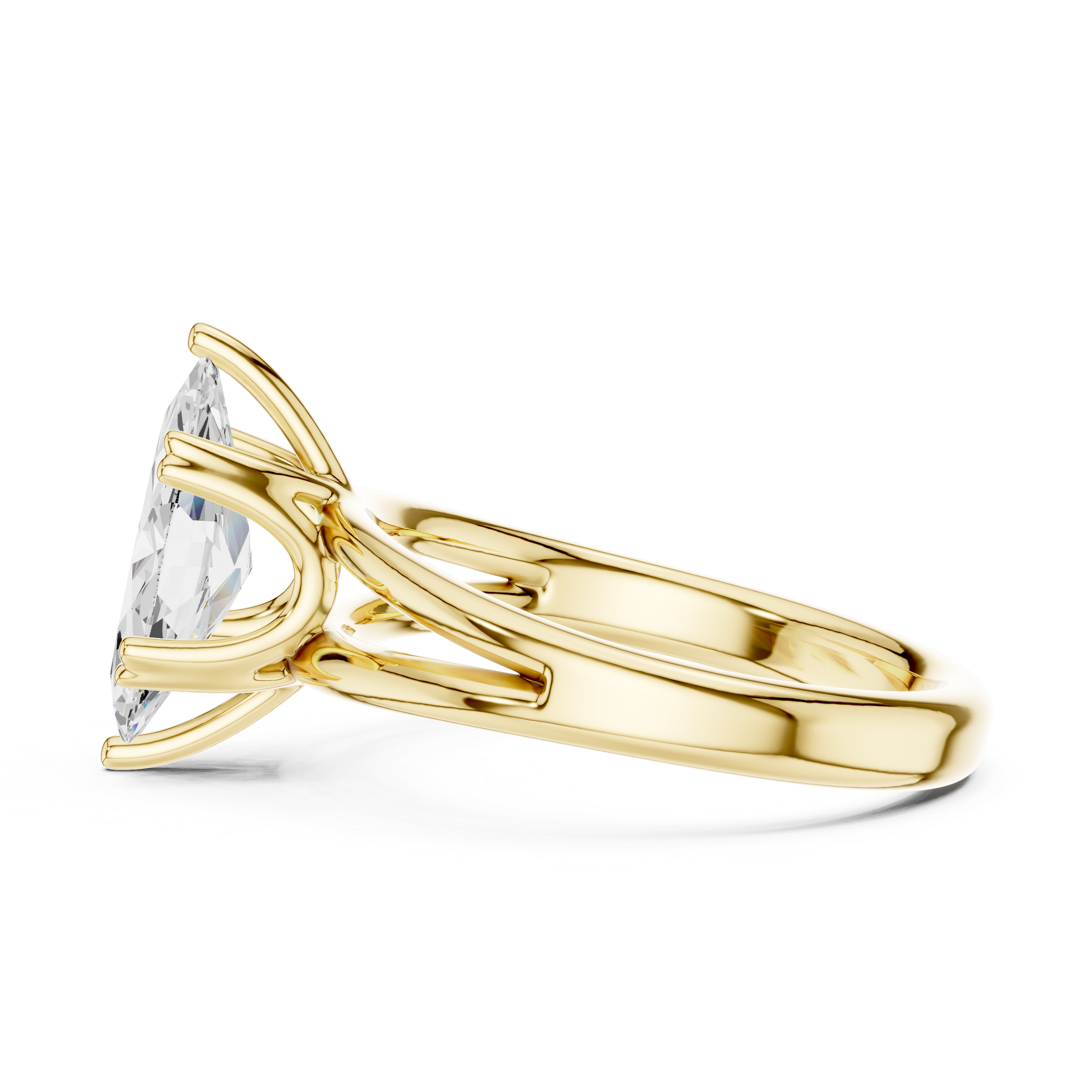 Marquise Cut Solitaire Engagement Ring with Split Shank Plain Band