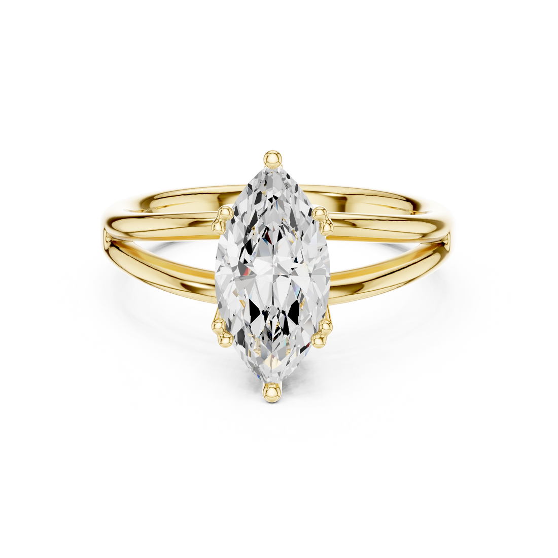 Marquise Cut Solitaire Engagement Ring with Split Shank Plain Band