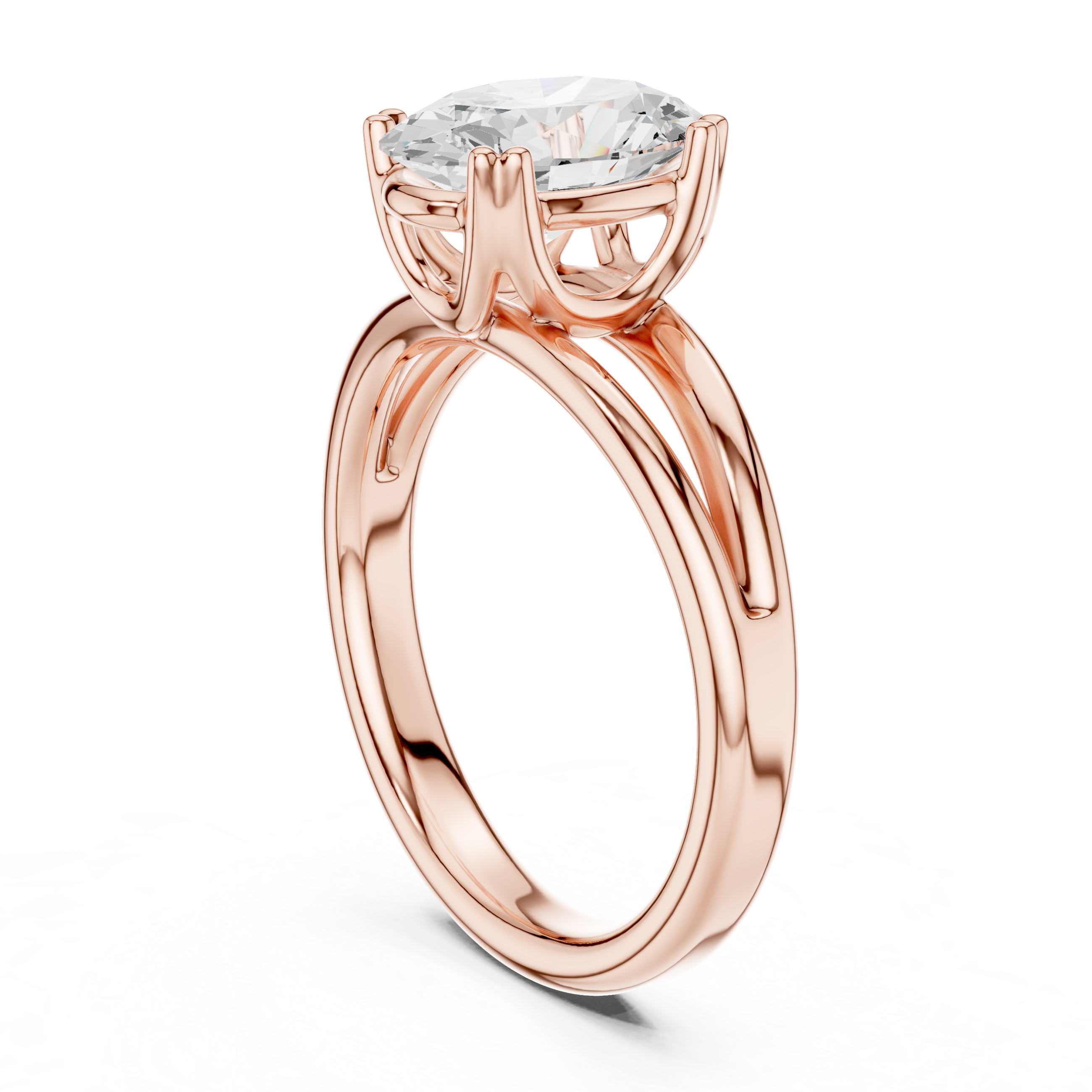 Oval Cut Solitaire Engagement Ring with Split Shank Plain Band