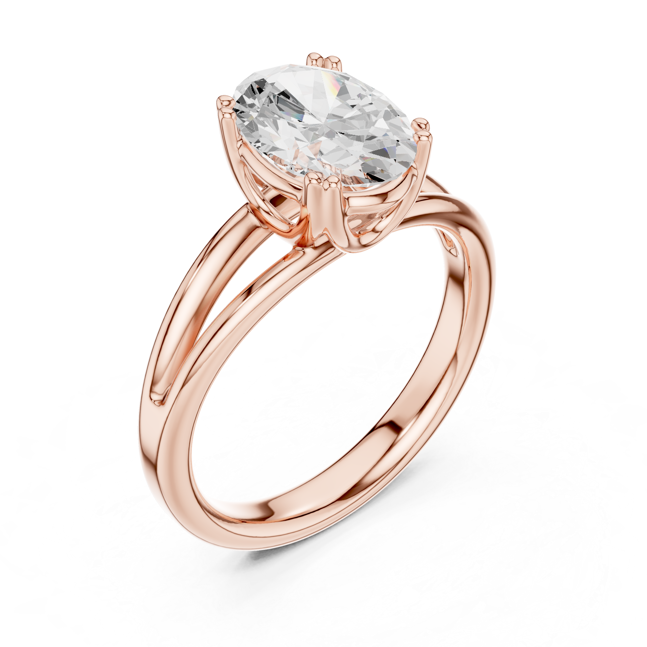 Oval Cut Solitaire Engagement Ring with Split Shank Plain Band
