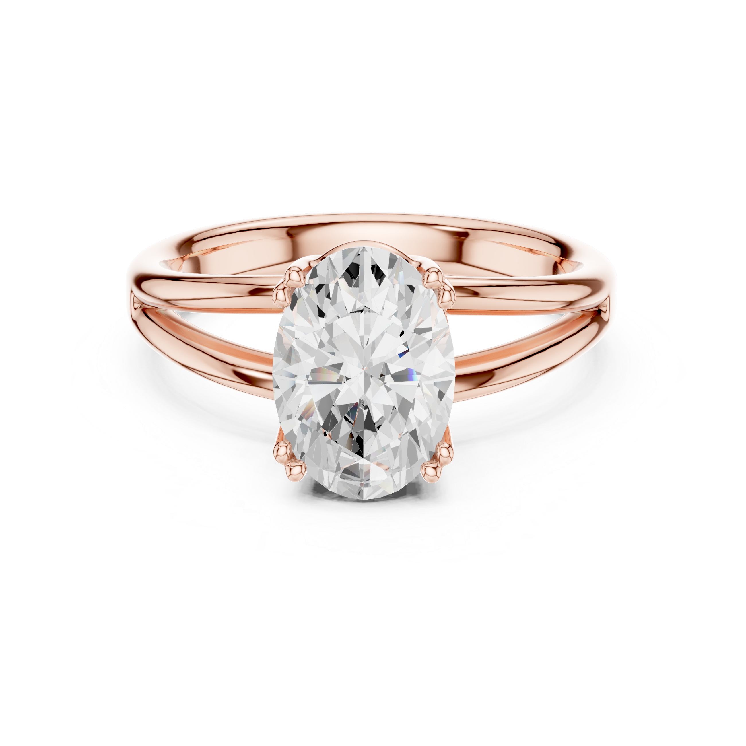 Oval Cut Solitaire Engagement Ring with Split Shank Plain Band