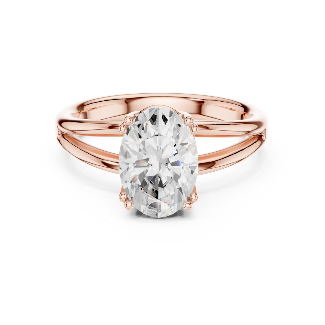 Oval Cut Solitaire Engagement Ring with Split Shank Plain Band