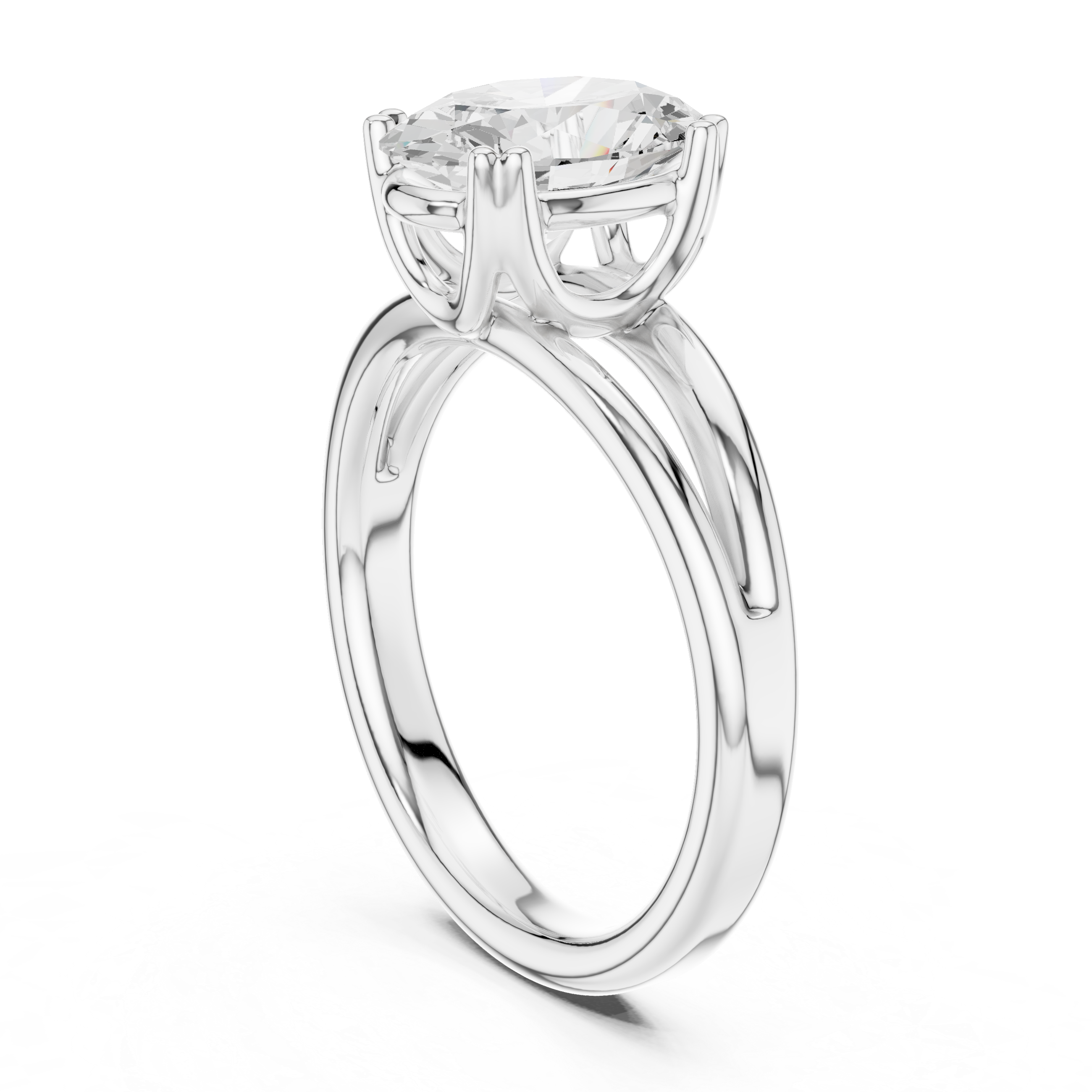 Oval Cut Solitaire Engagement Ring with Split Shank Plain Band