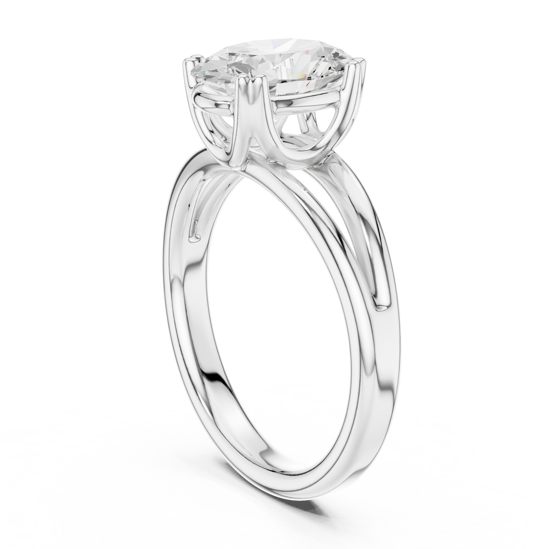 Oval Cut Solitaire Engagement Ring with Split Shank Plain Band