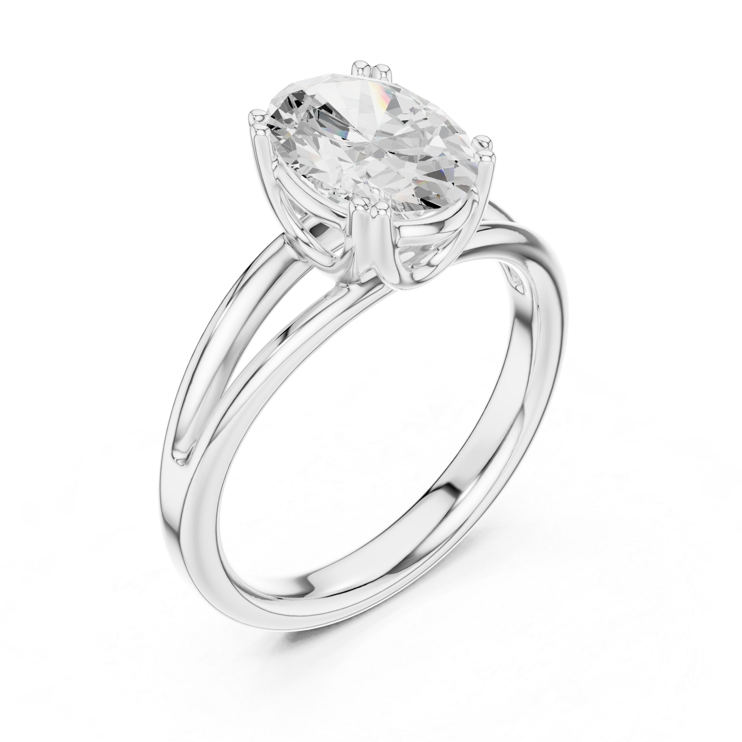 Oval Cut Solitaire Engagement Ring with Split Shank Plain Band