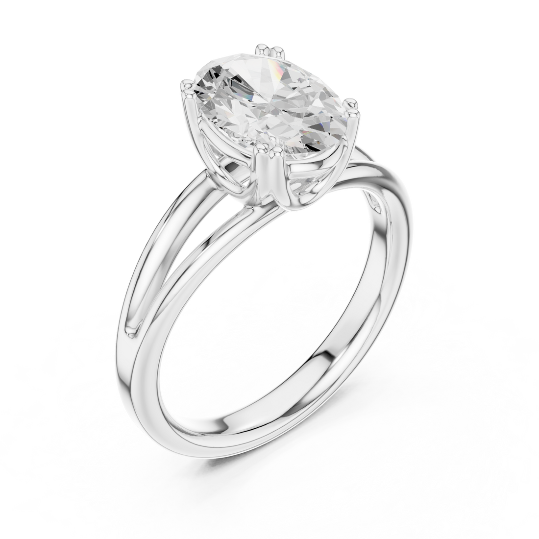 Oval Cut Solitaire Engagement Ring with Split Shank Plain Band