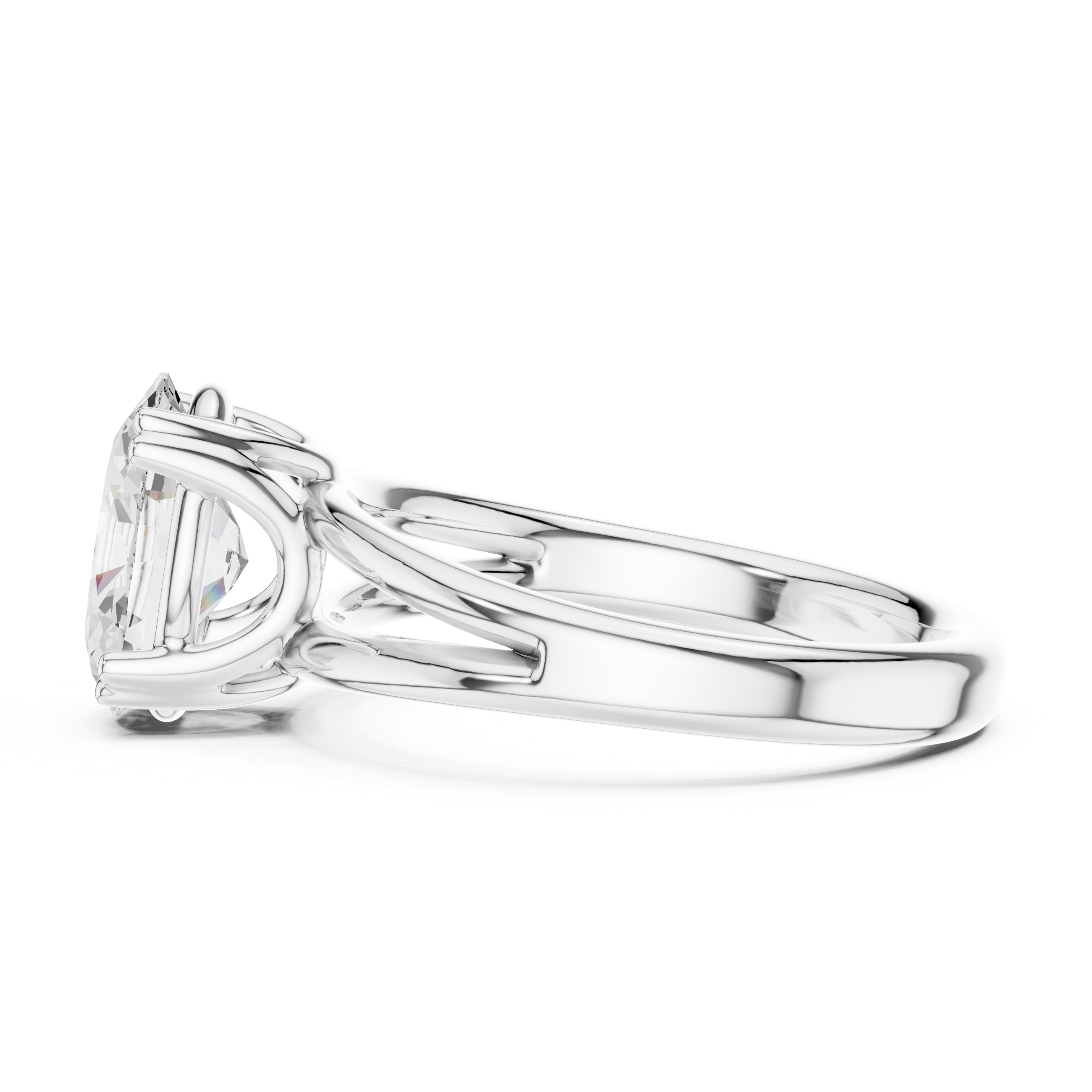 Oval Cut Solitaire Engagement Ring with Split Shank Plain Band