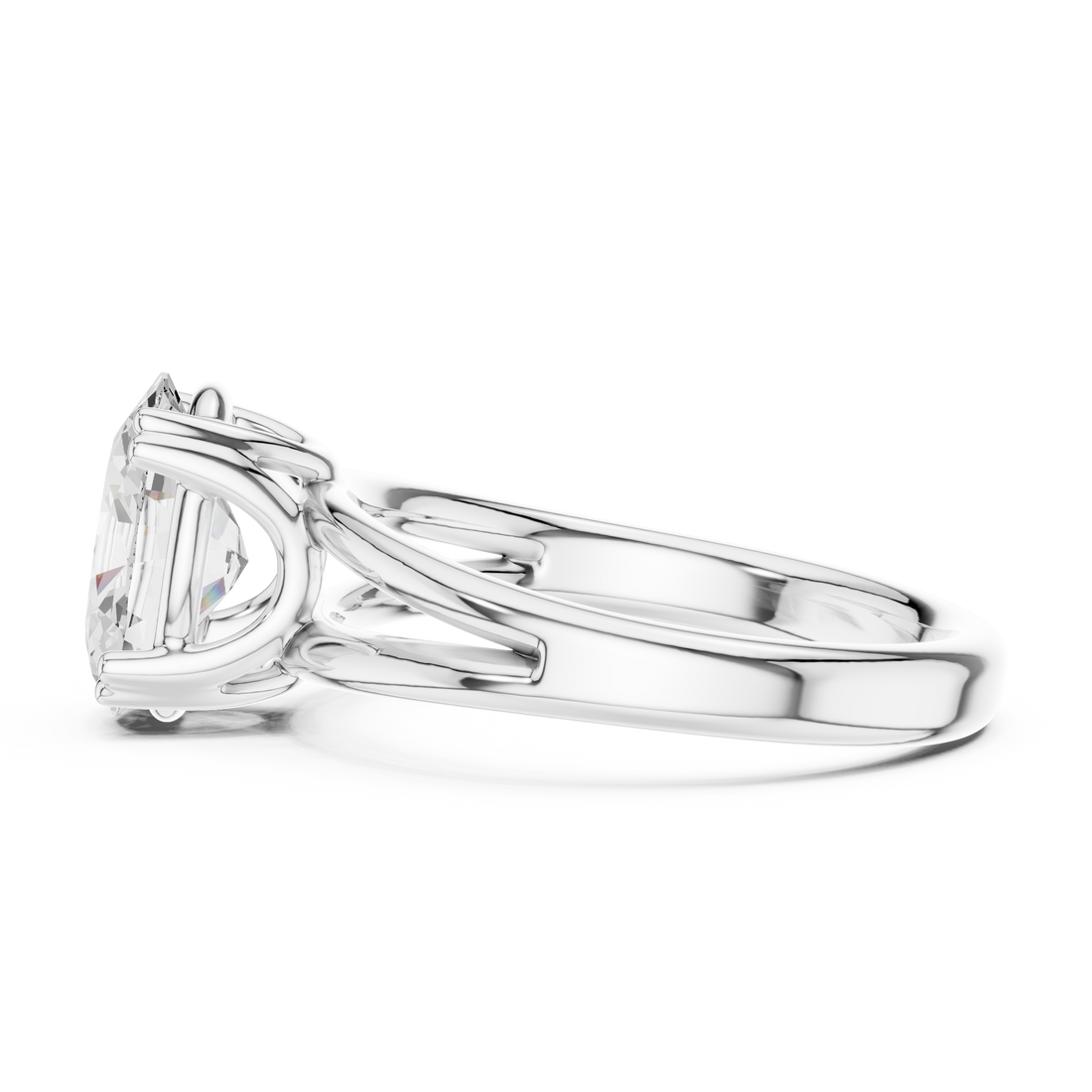 Oval Cut Solitaire Engagement Ring with Split Shank Plain Band