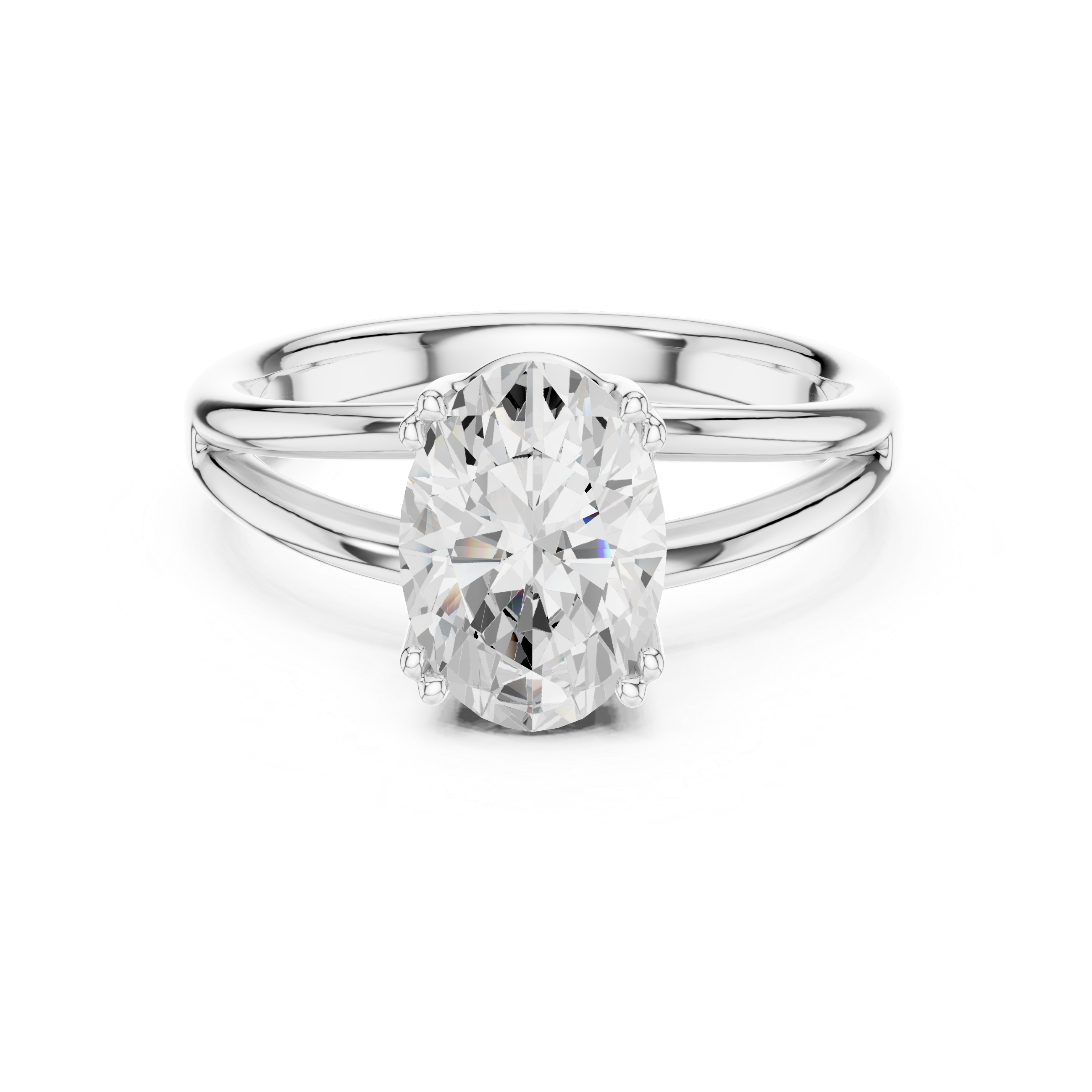 Oval Cut Solitaire Engagement Ring with Split Shank Plain Band