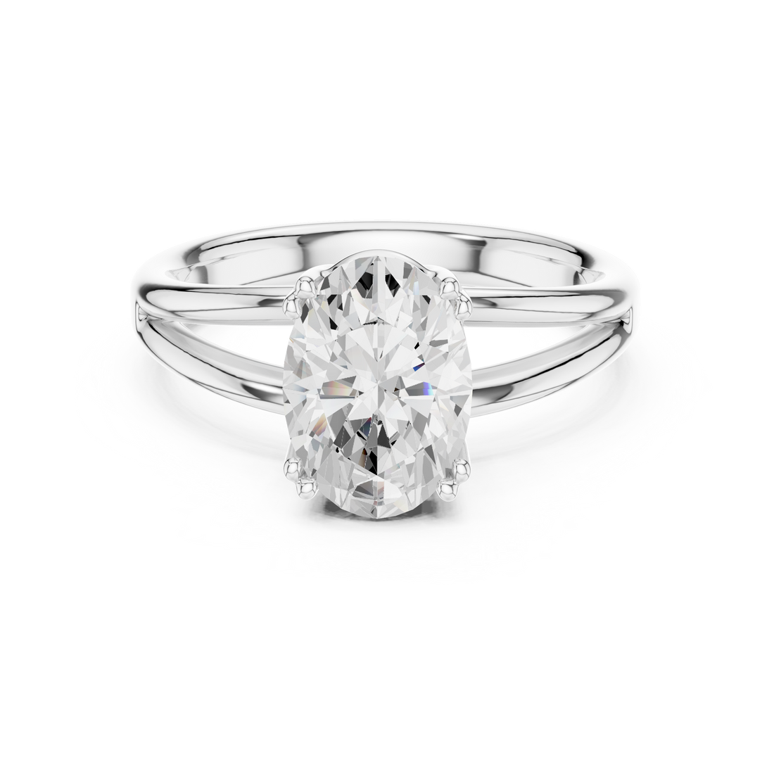 Oval Cut Solitaire Engagement Ring with Split Shank Plain Band