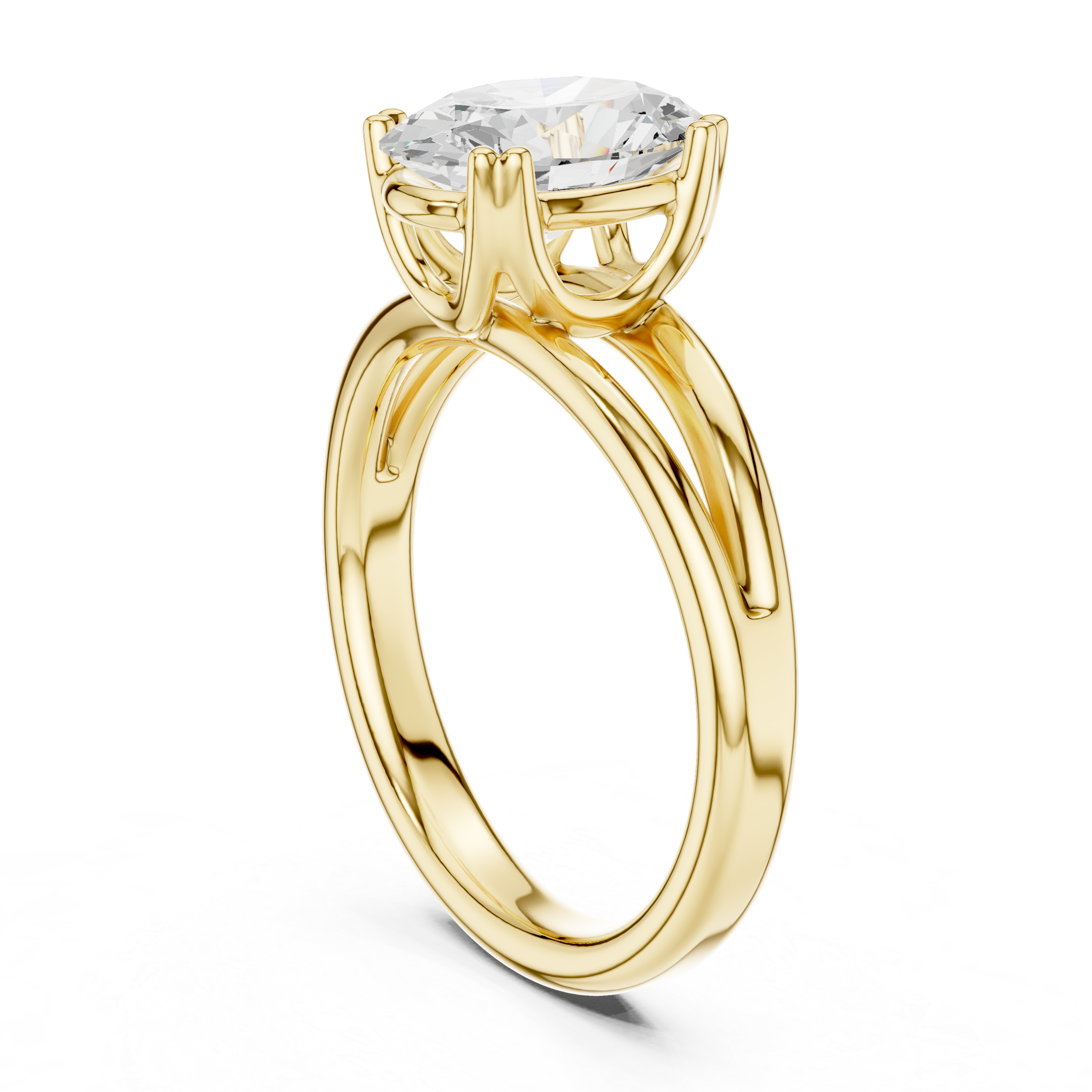 Oval Cut Solitaire Engagement Ring with Split Shank Plain Band