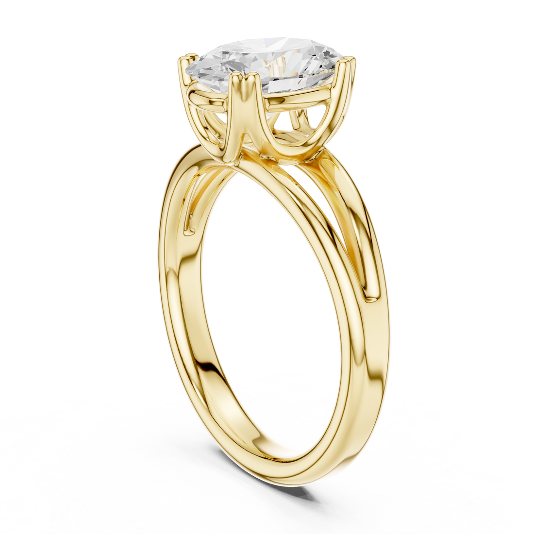 Oval Cut Solitaire Engagement Ring with Split Shank Plain Band