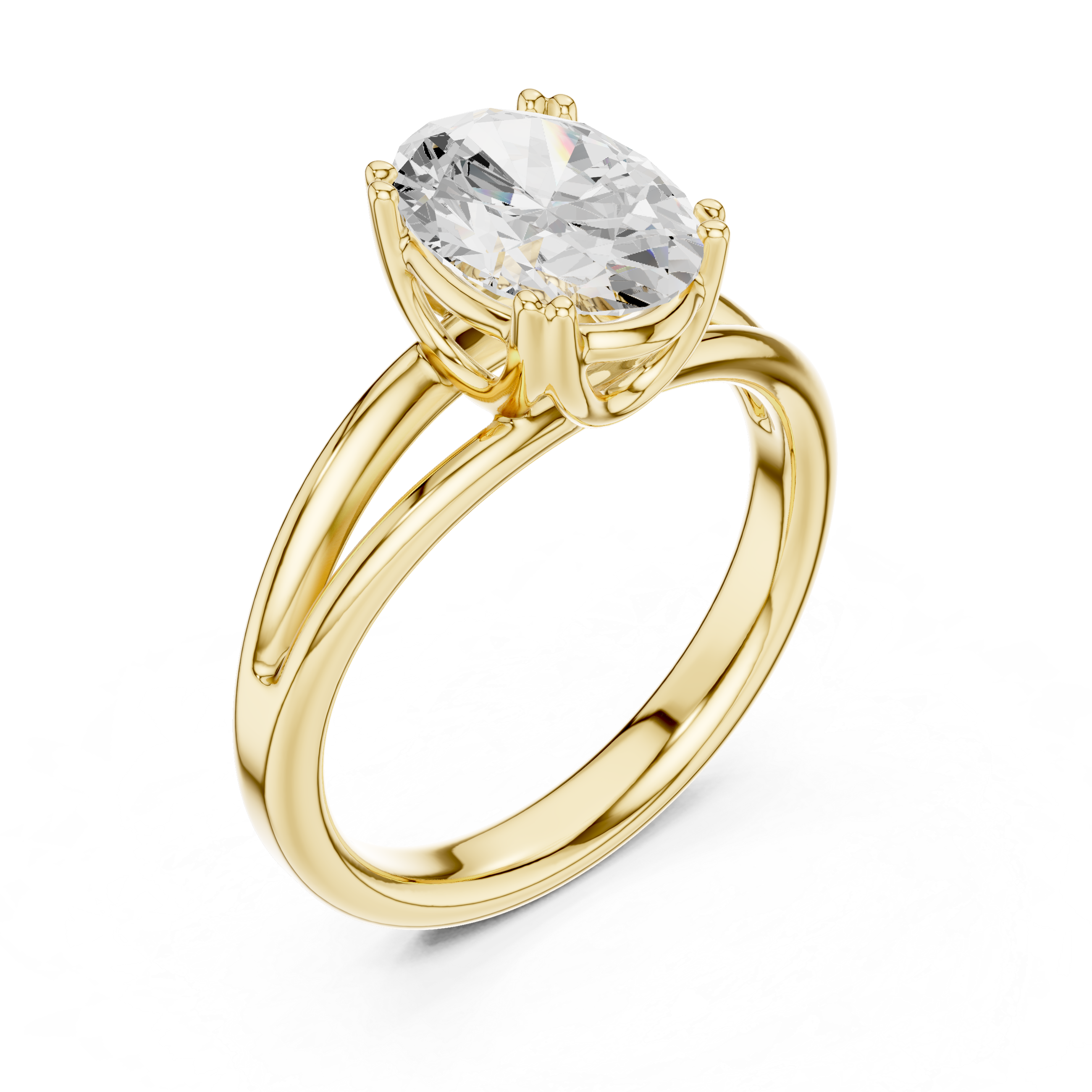 Oval Cut Solitaire Engagement Ring with Split Shank Plain Band