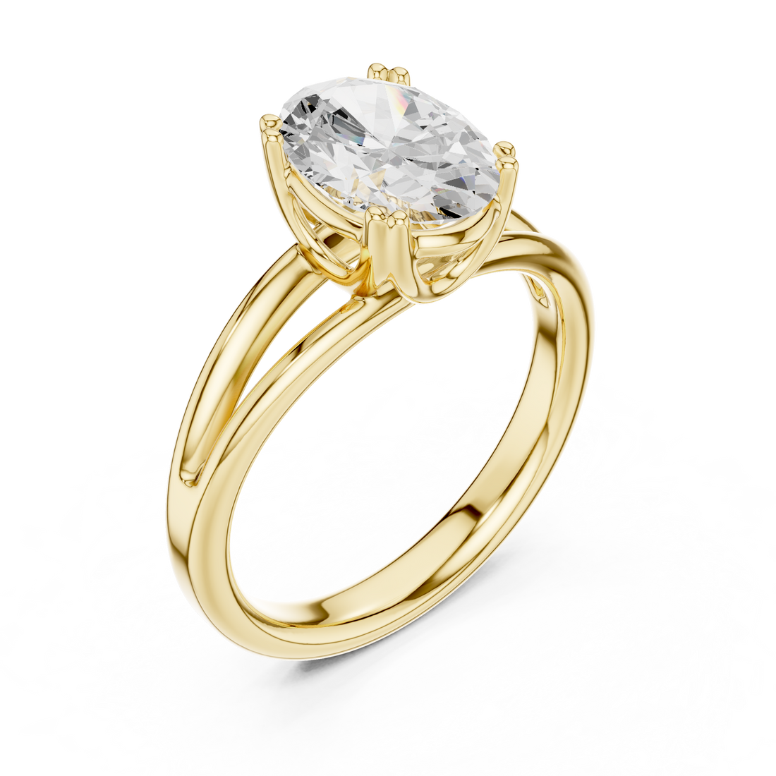 Oval Cut Solitaire Engagement Ring with Split Shank Plain Band