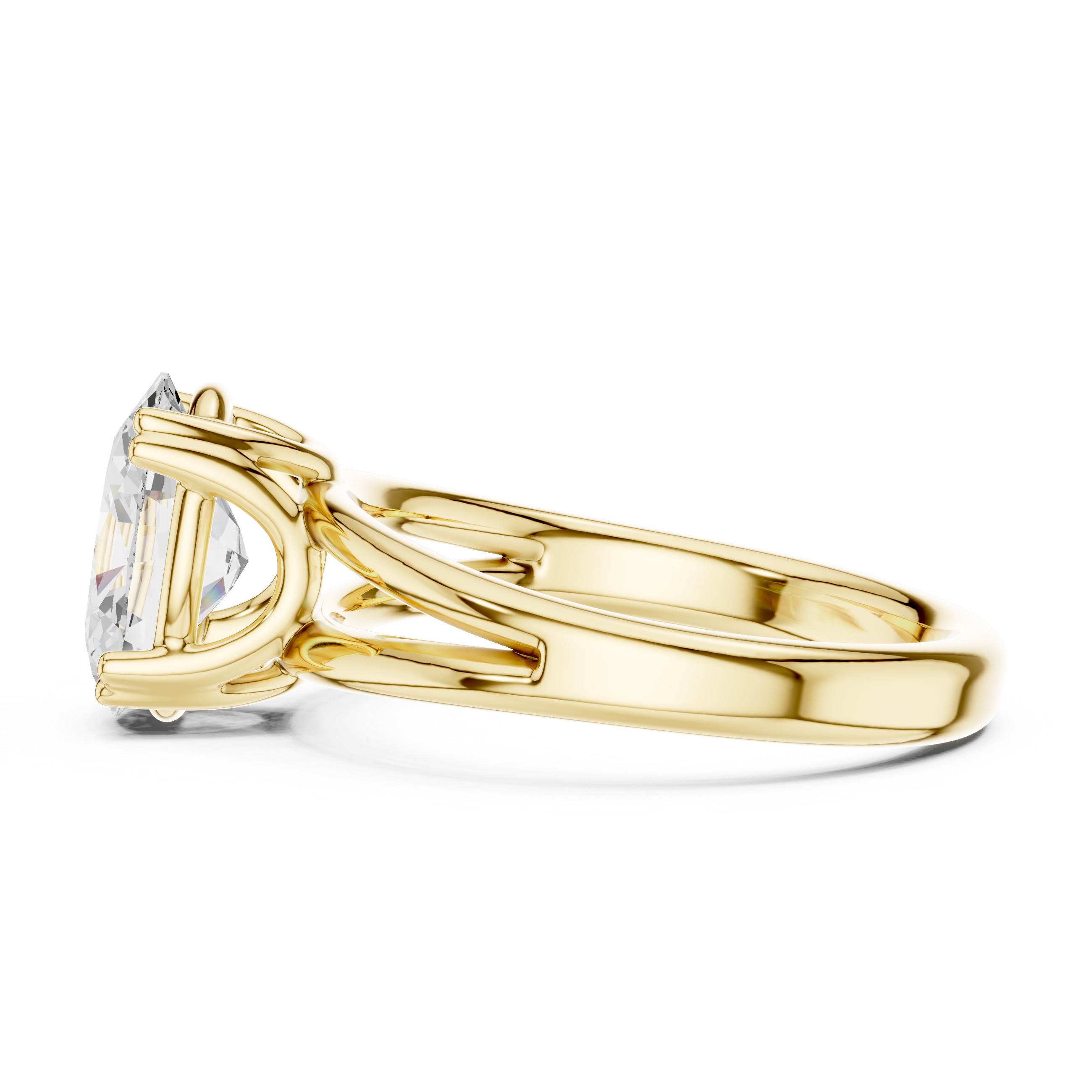 Oval Cut Solitaire Engagement Ring with Split Shank Plain Band