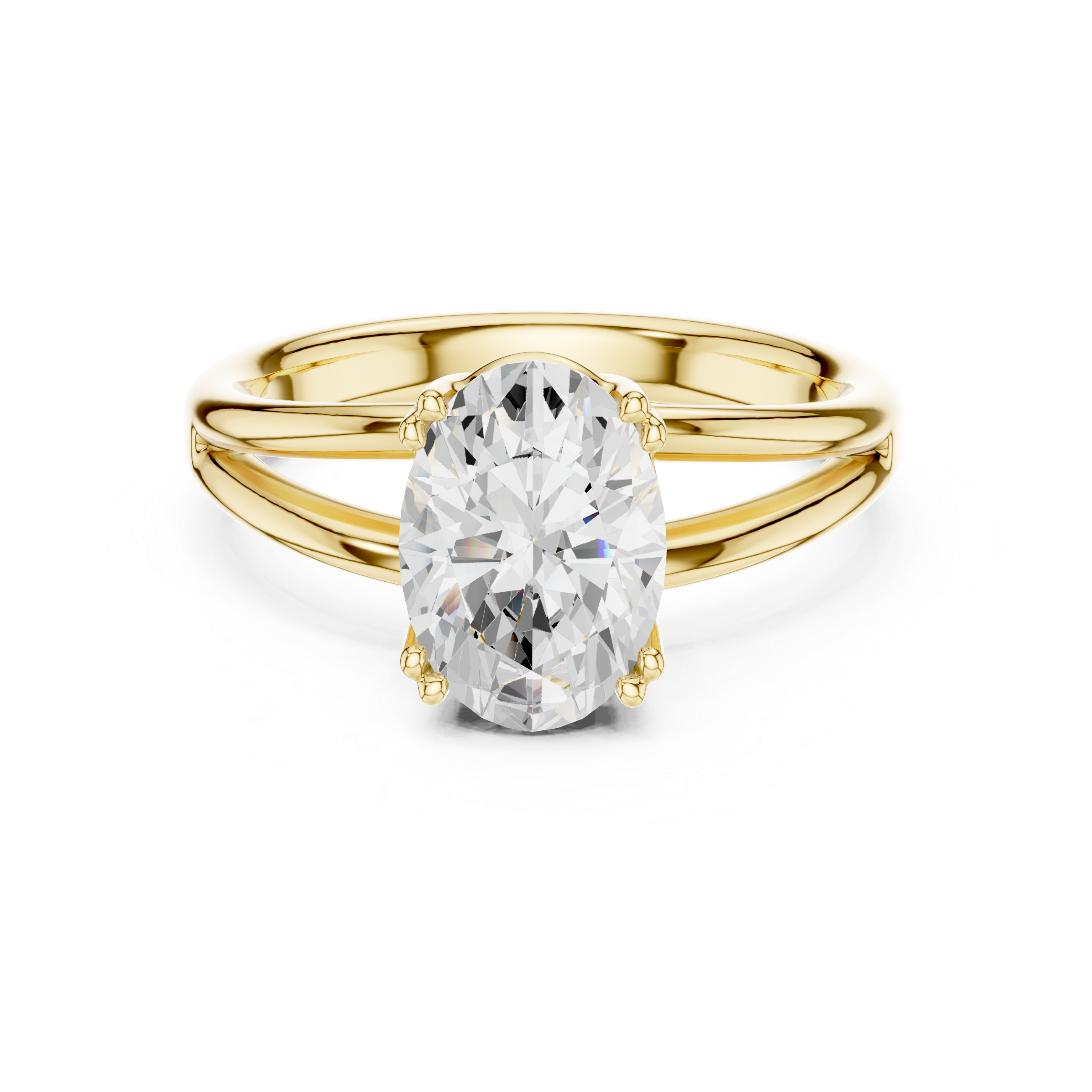 Oval Cut Solitaire Engagement Ring with Split Shank Plain Band