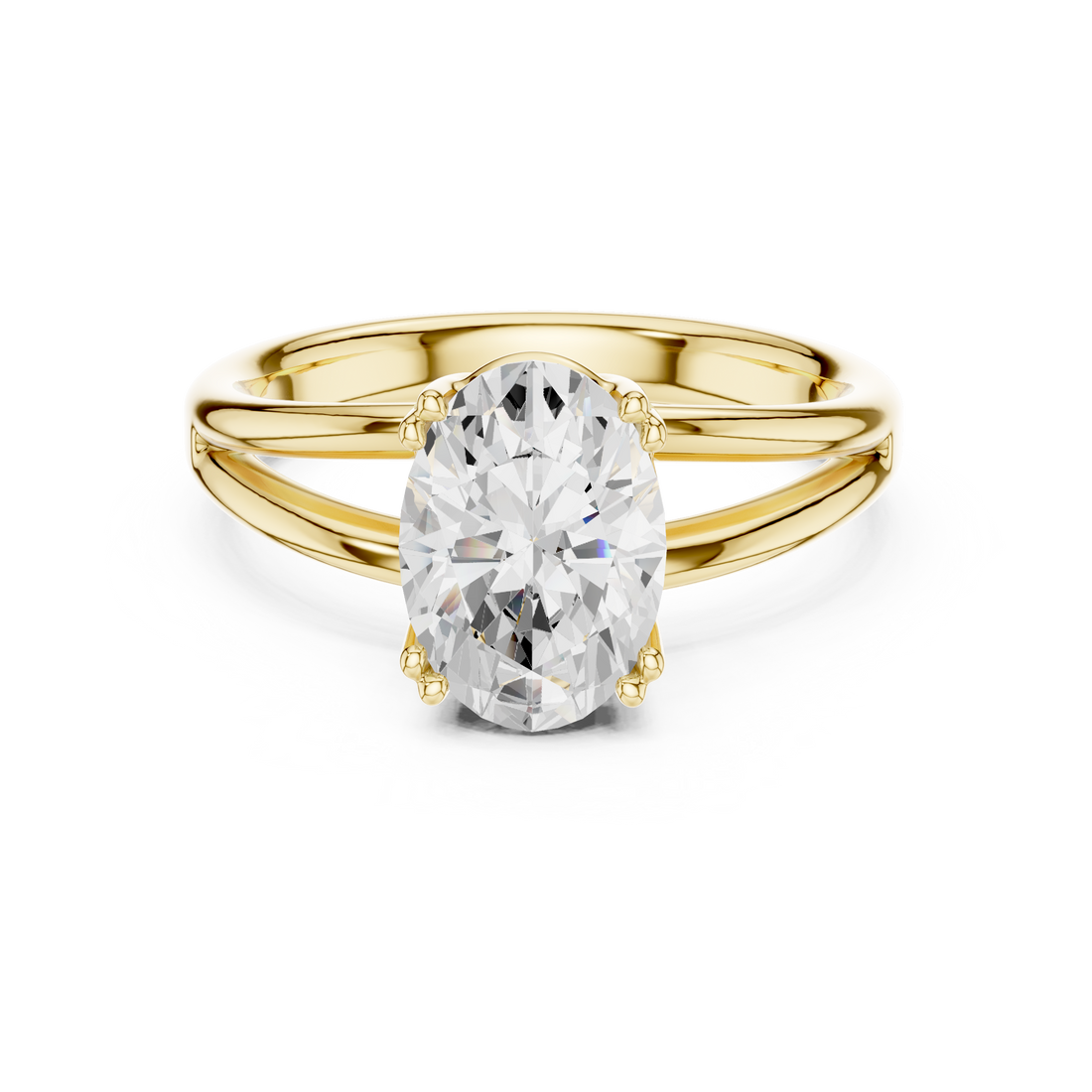 Oval Cut Solitaire Engagement Ring with Split Shank Plain Band