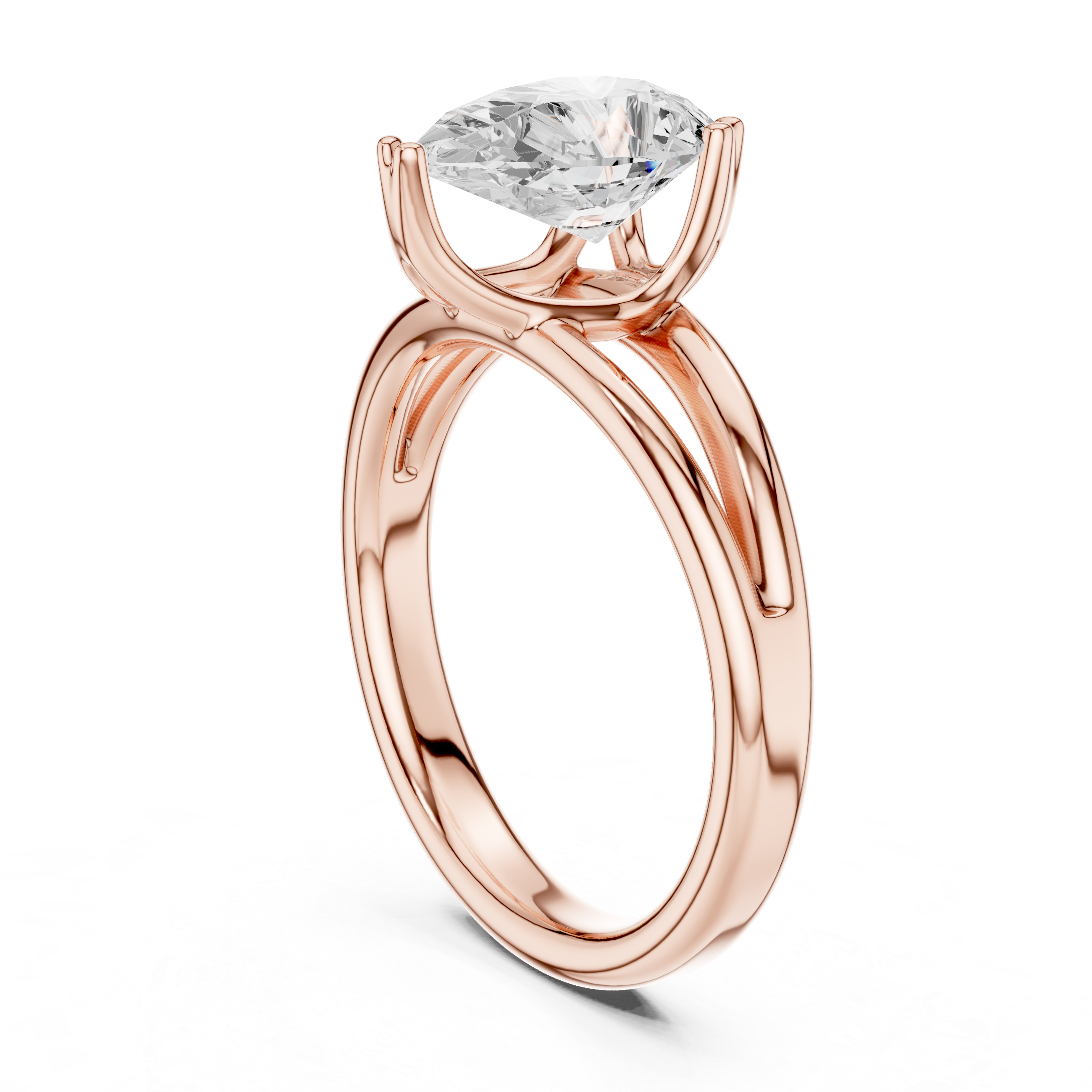 Pear Cut Solitaire Engagement Ring with Split Shank Plain Band
