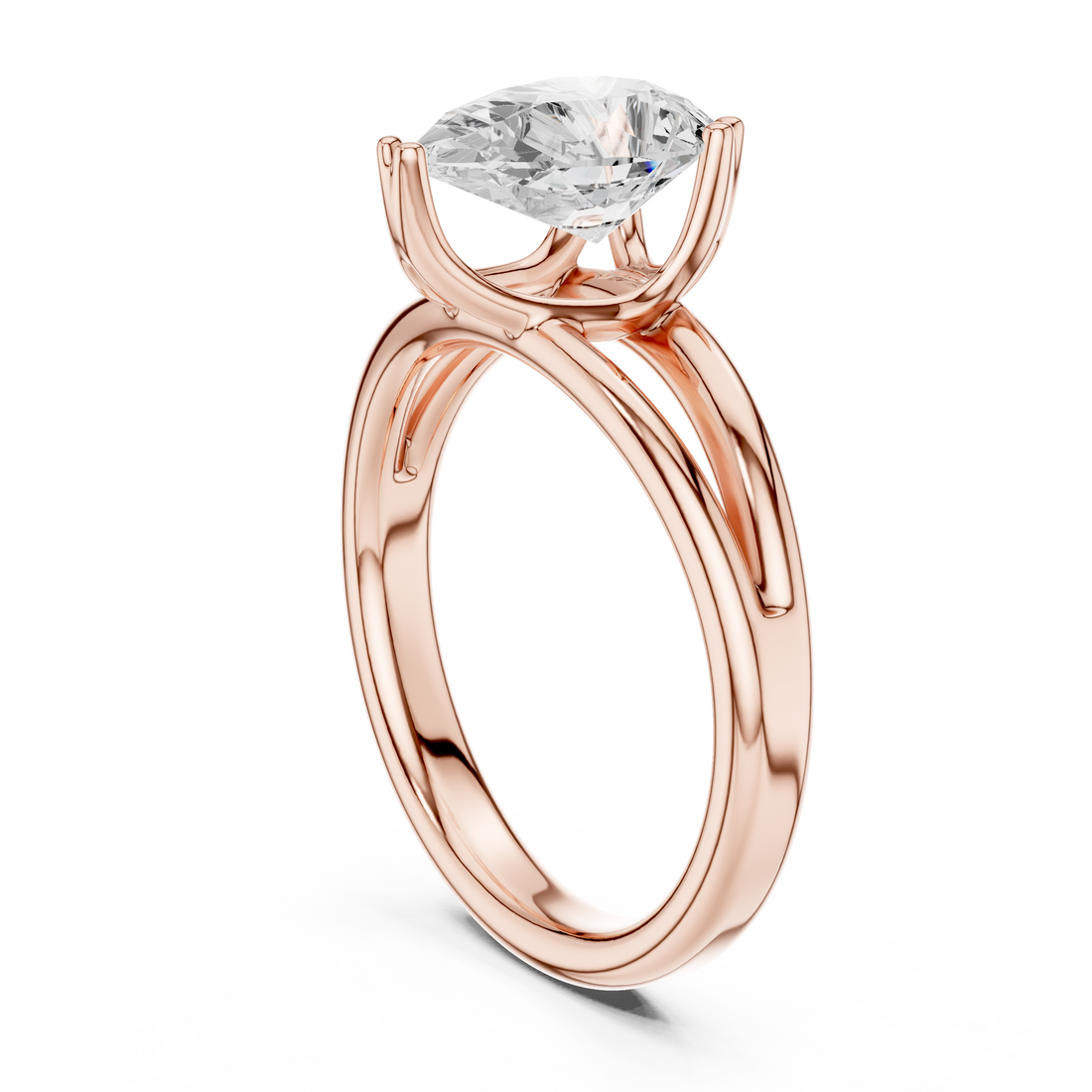 Pear Cut Solitaire Engagement Ring with Split Shank Plain Band