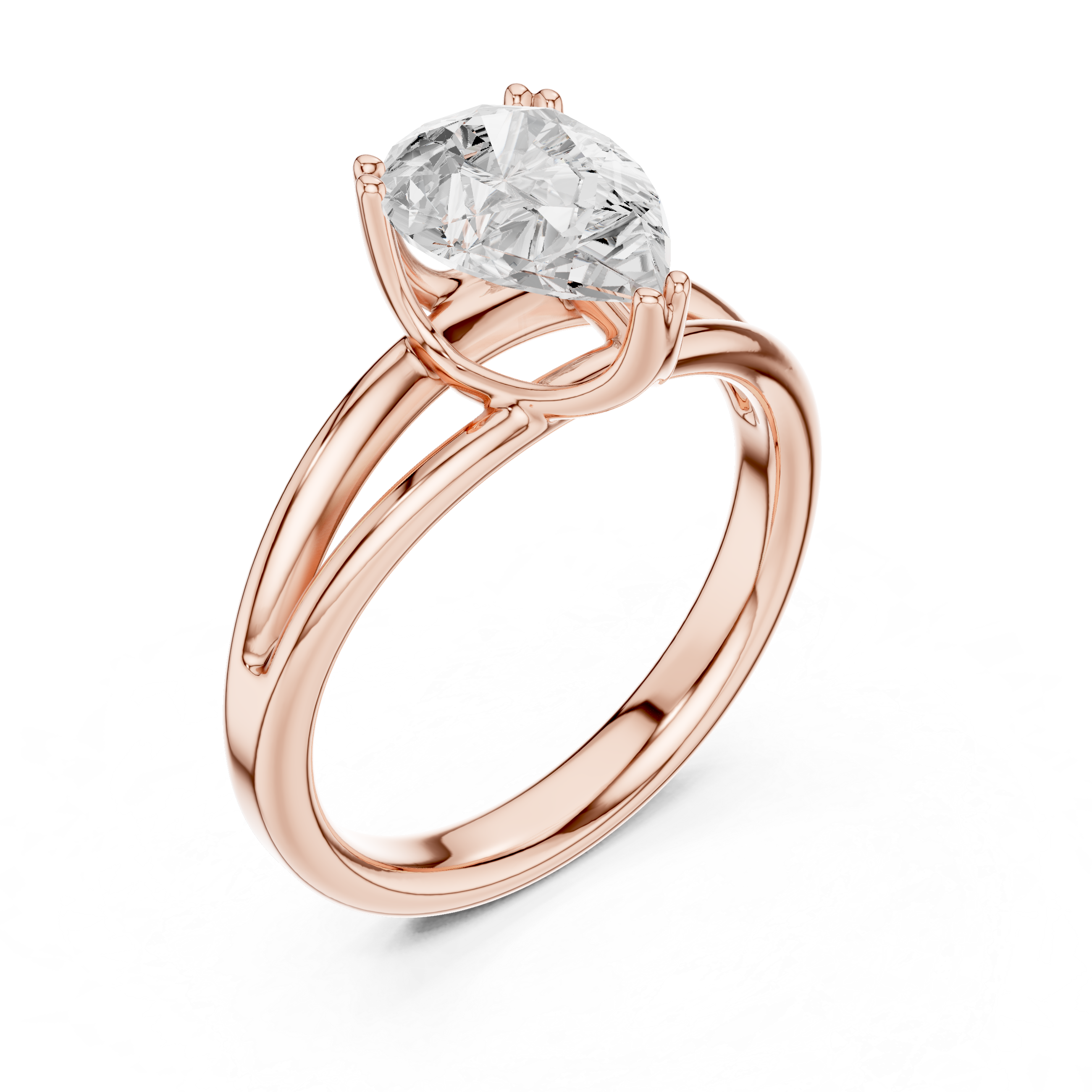 Pear Cut Solitaire Engagement Ring with Split Shank Plain Band