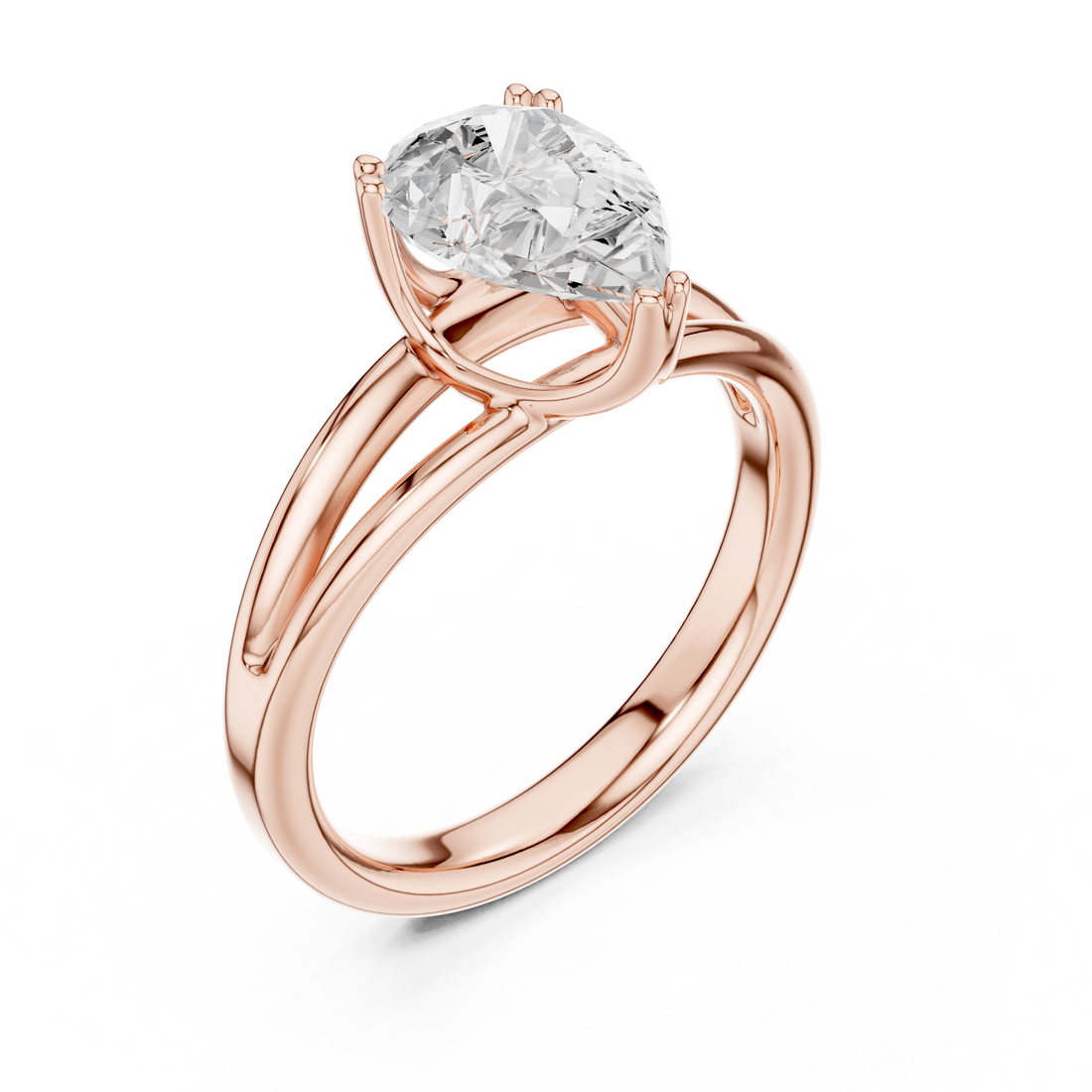 Pear Cut Solitaire Engagement Ring with Split Shank Plain Band