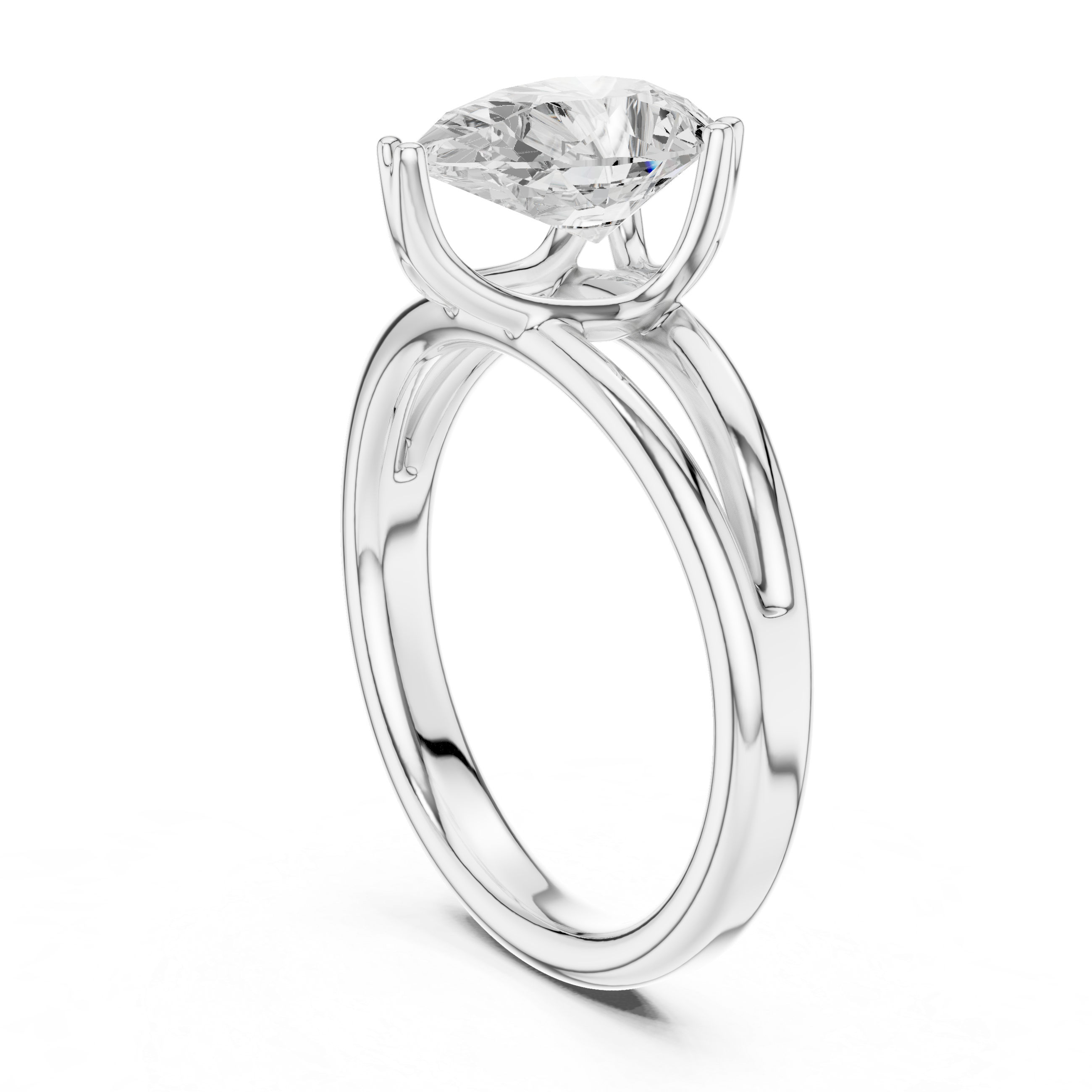 Pear Cut Solitaire Engagement Ring with Split Shank Plain Band
