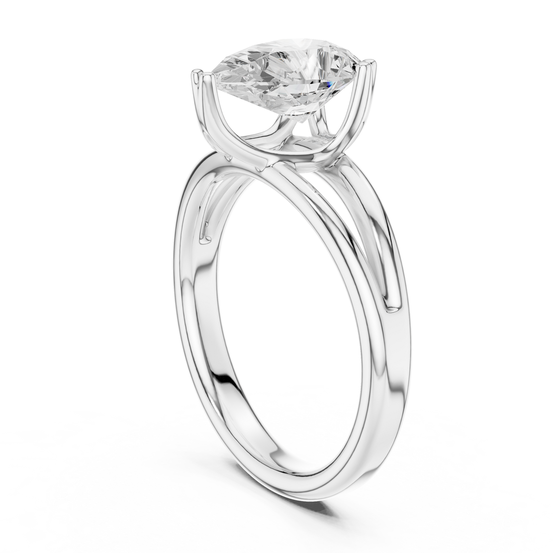Pear Cut Solitaire Engagement Ring with Split Shank Plain Band