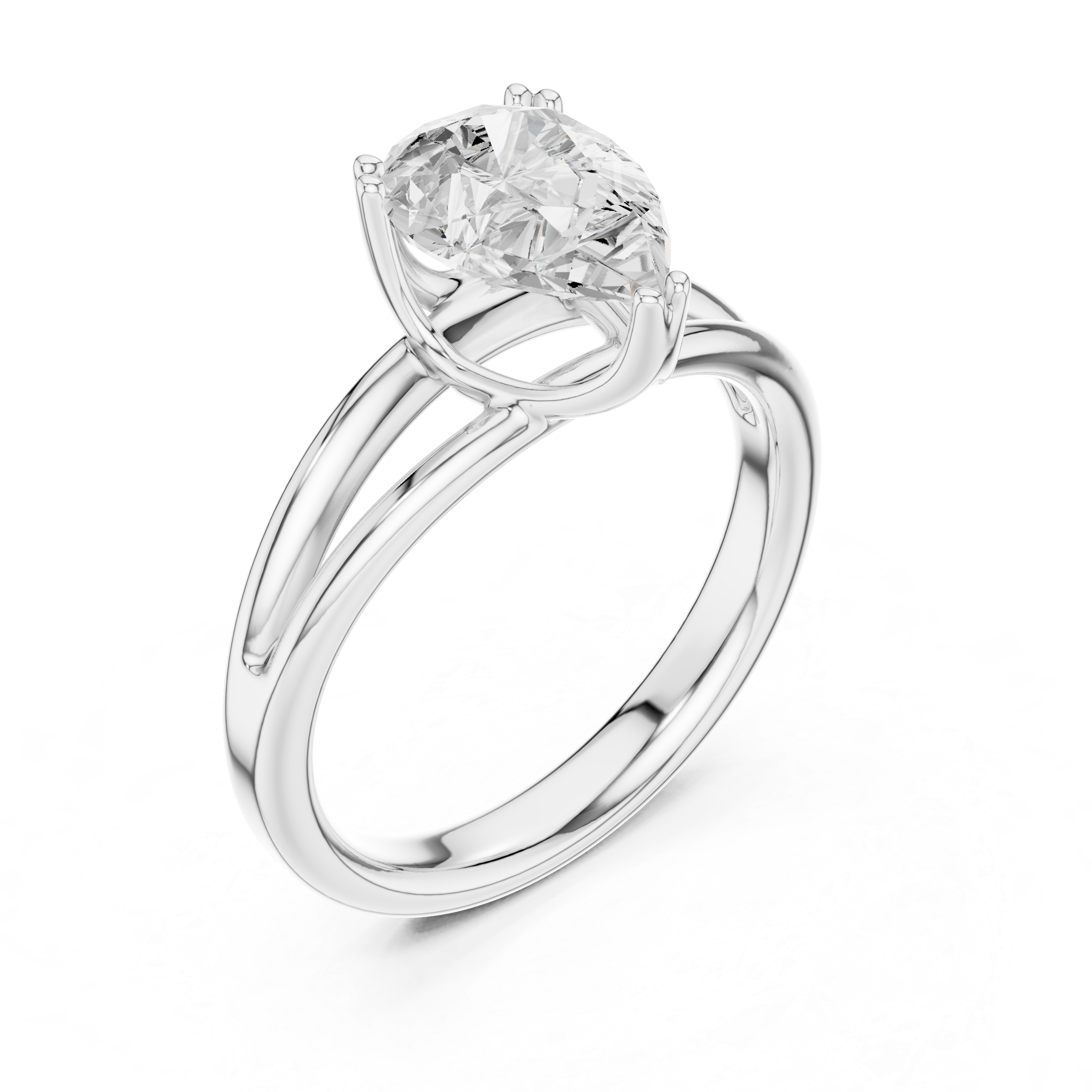 Pear Cut Solitaire Engagement Ring with Split Shank Plain Band
