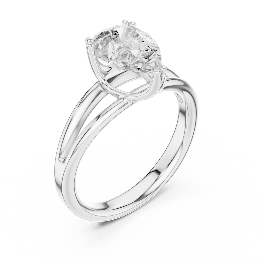 Pear Cut Solitaire Engagement Ring with Split Shank Plain Band