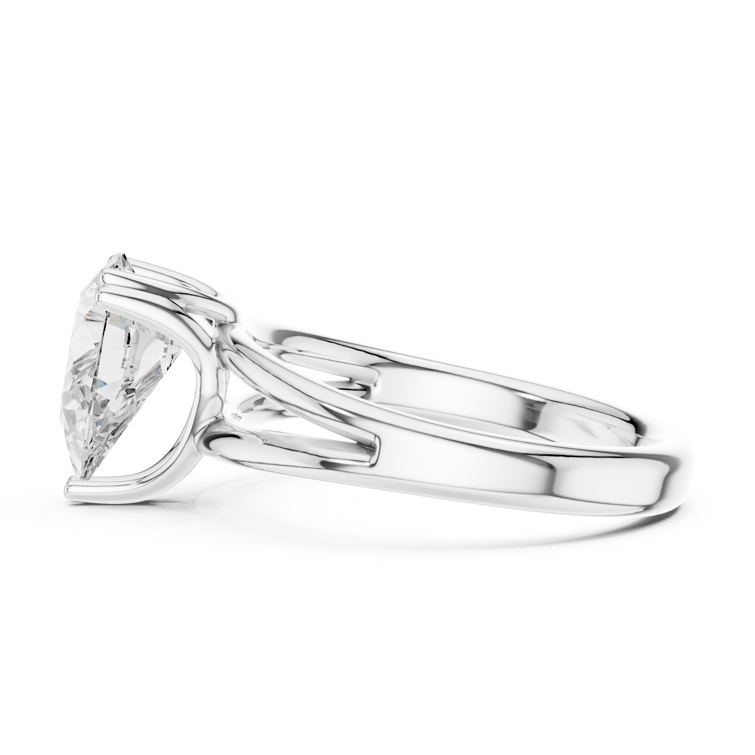 Pear Cut Solitaire Engagement Ring with Split Shank Plain Band