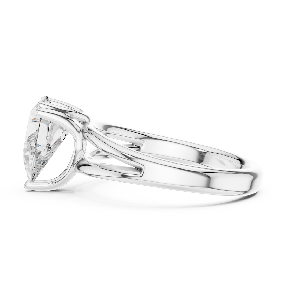 Pear Cut Solitaire Engagement Ring with Split Shank Plain Band