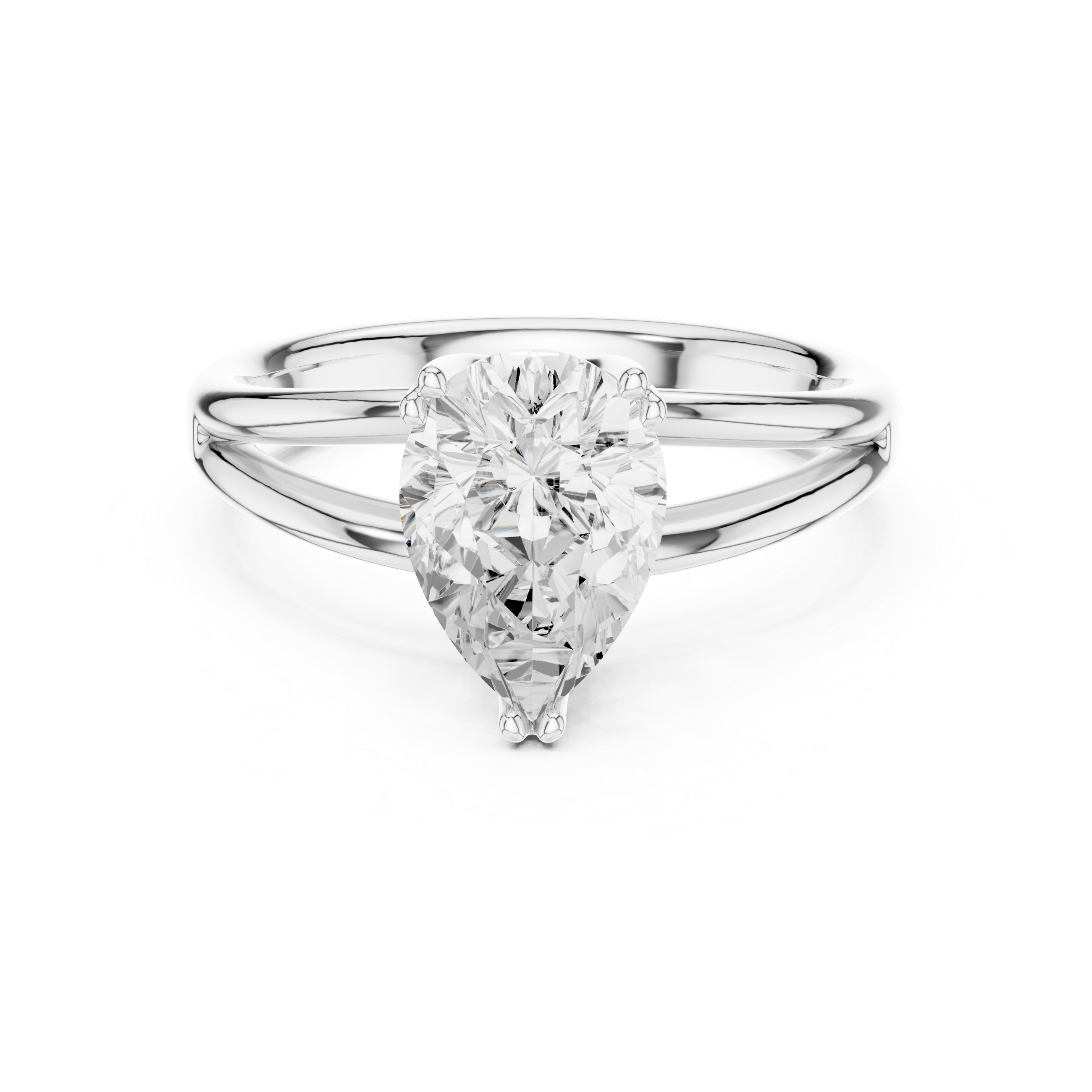 Pear Cut Solitaire Engagement Ring with Split Shank Plain Band