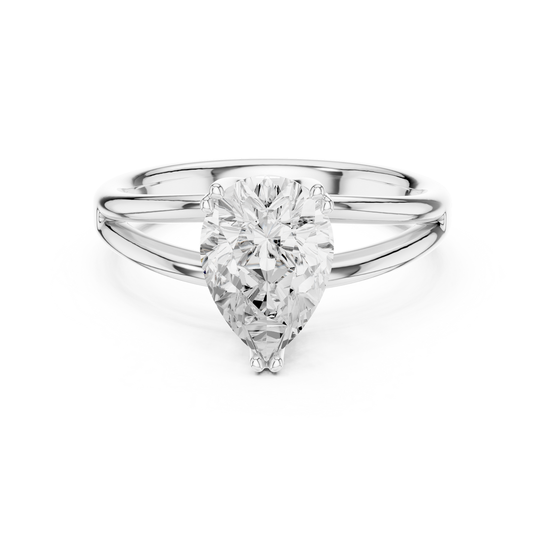 Pear Cut Solitaire Engagement Ring with Split Shank Plain Band