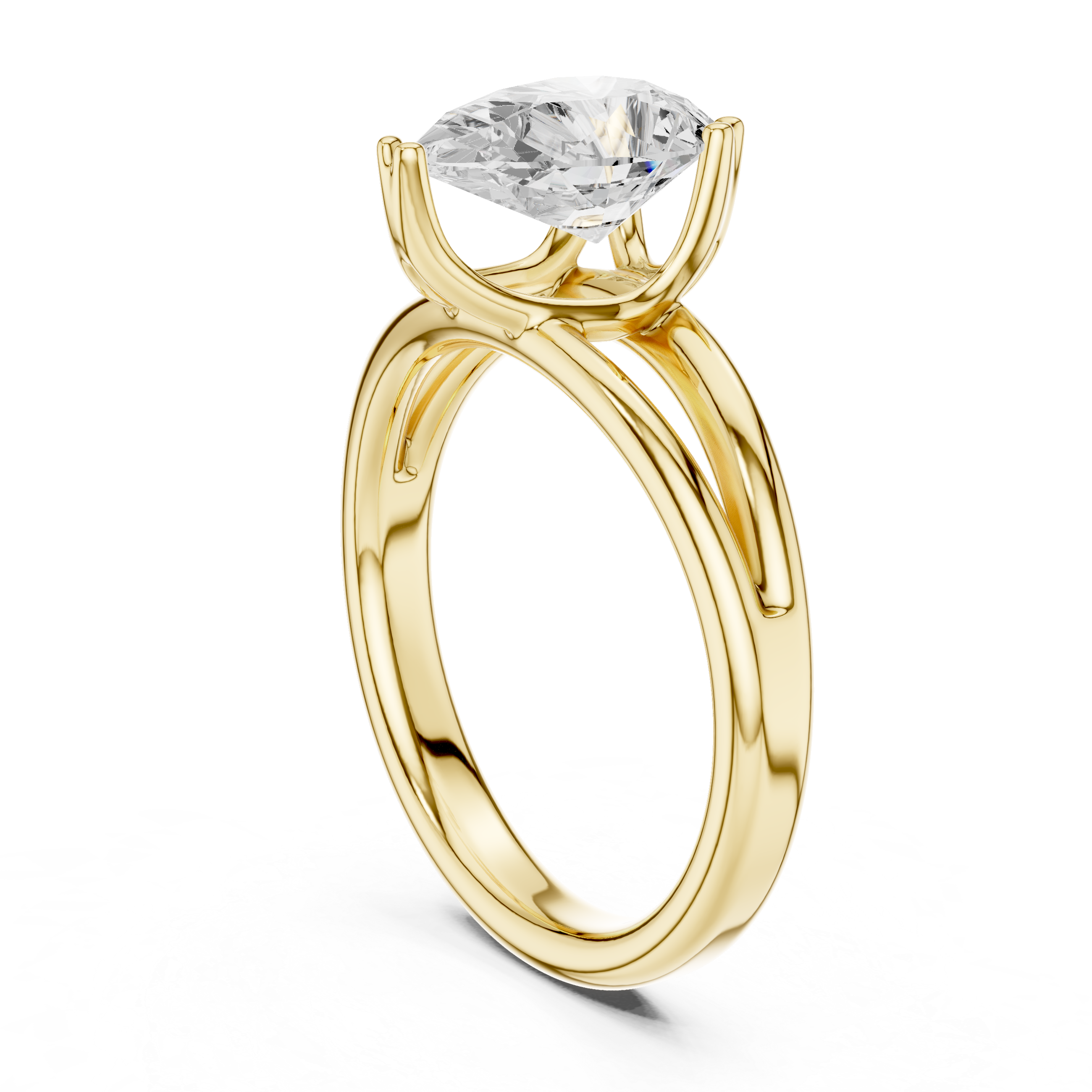 Pear Cut Solitaire Engagement Ring with Split Shank Plain Band