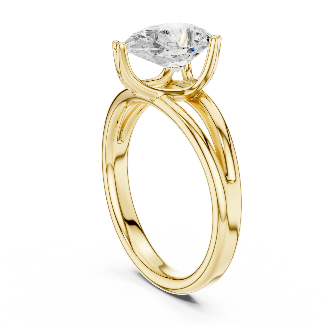 Pear Cut Solitaire Engagement Ring with Split Shank Plain Band
