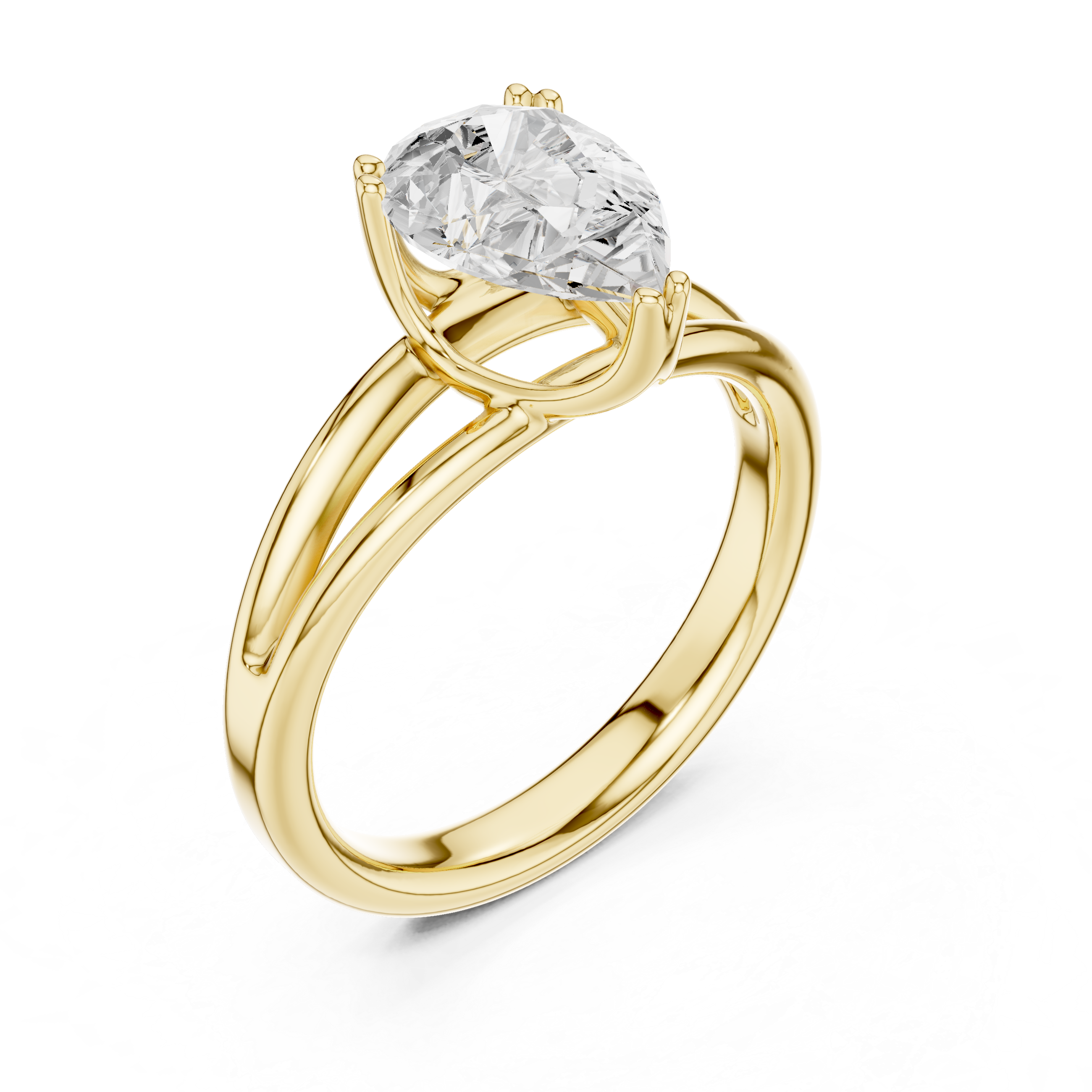 Pear Cut Solitaire Engagement Ring with Split Shank Plain Band