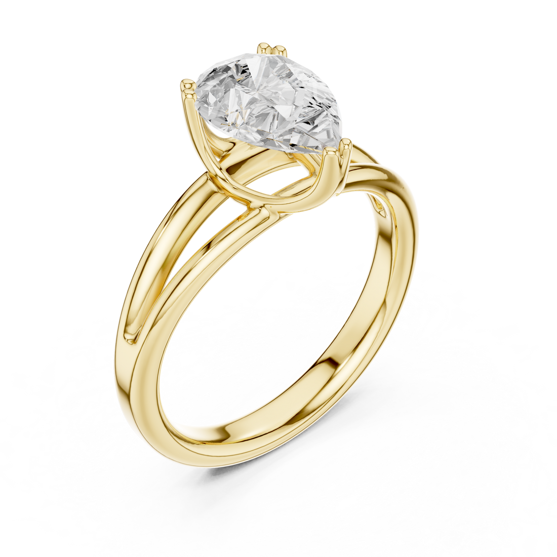 Pear Cut Solitaire Engagement Ring with Split Shank Plain Band
