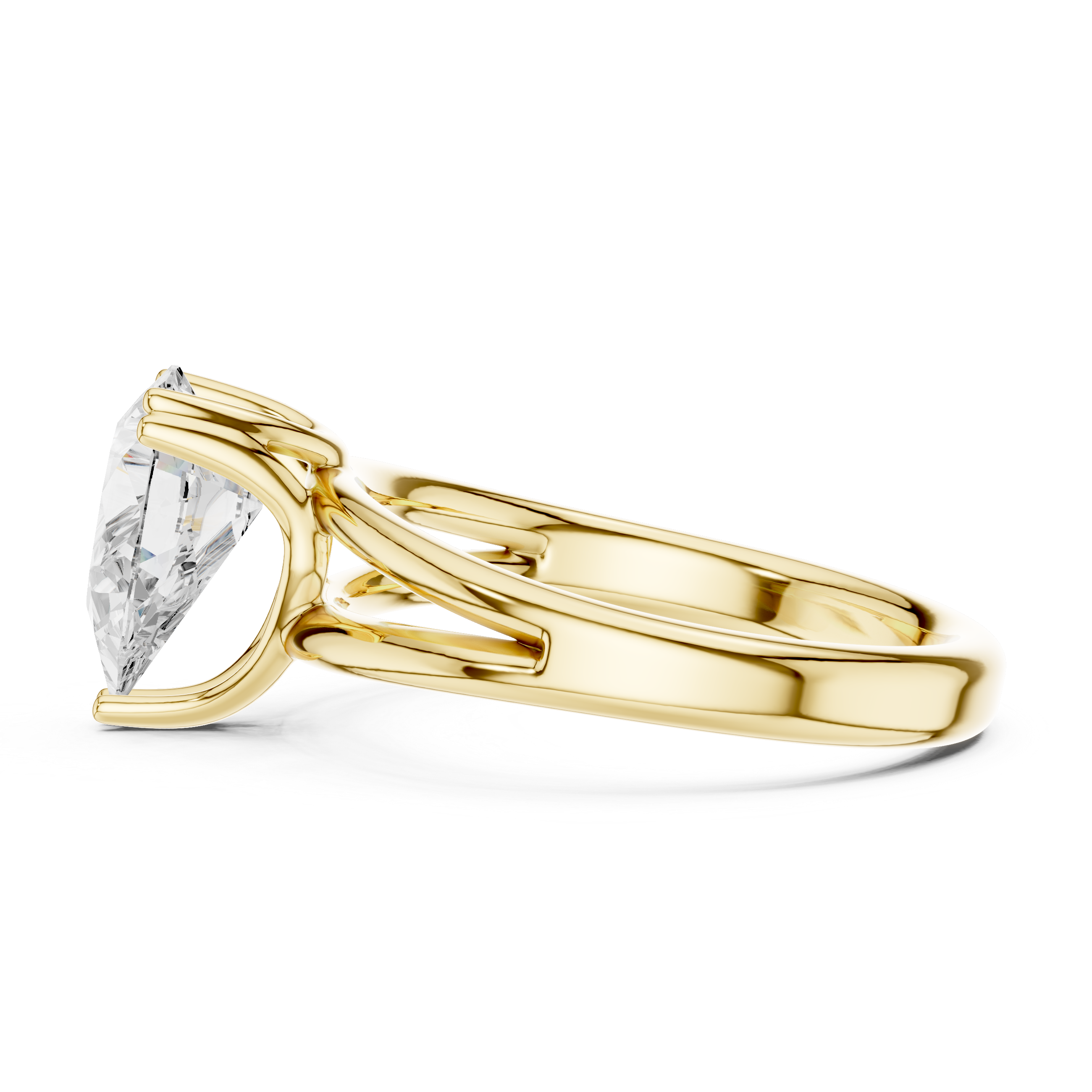 Pear Cut Solitaire Engagement Ring with Split Shank Plain Band