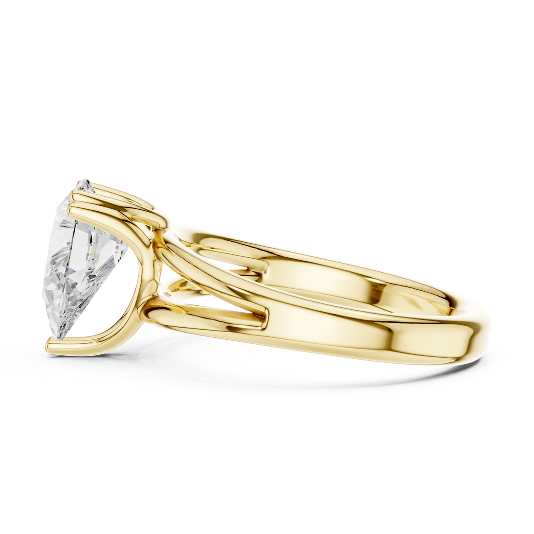 Pear Cut Solitaire Engagement Ring with Split Shank Plain Band
