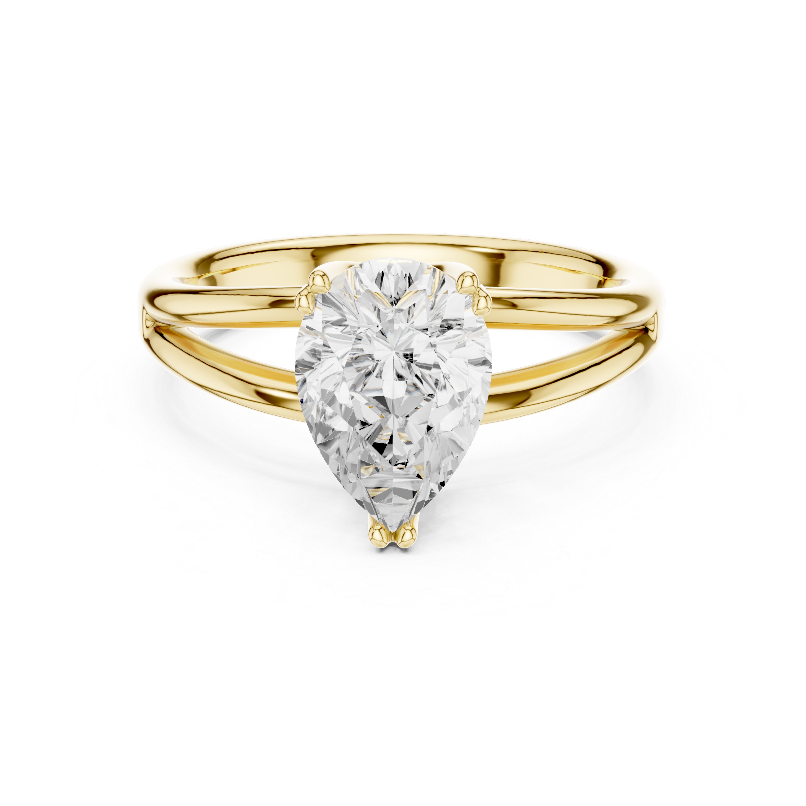 Pear Cut Solitaire Engagement Ring with Split Shank Plain Band