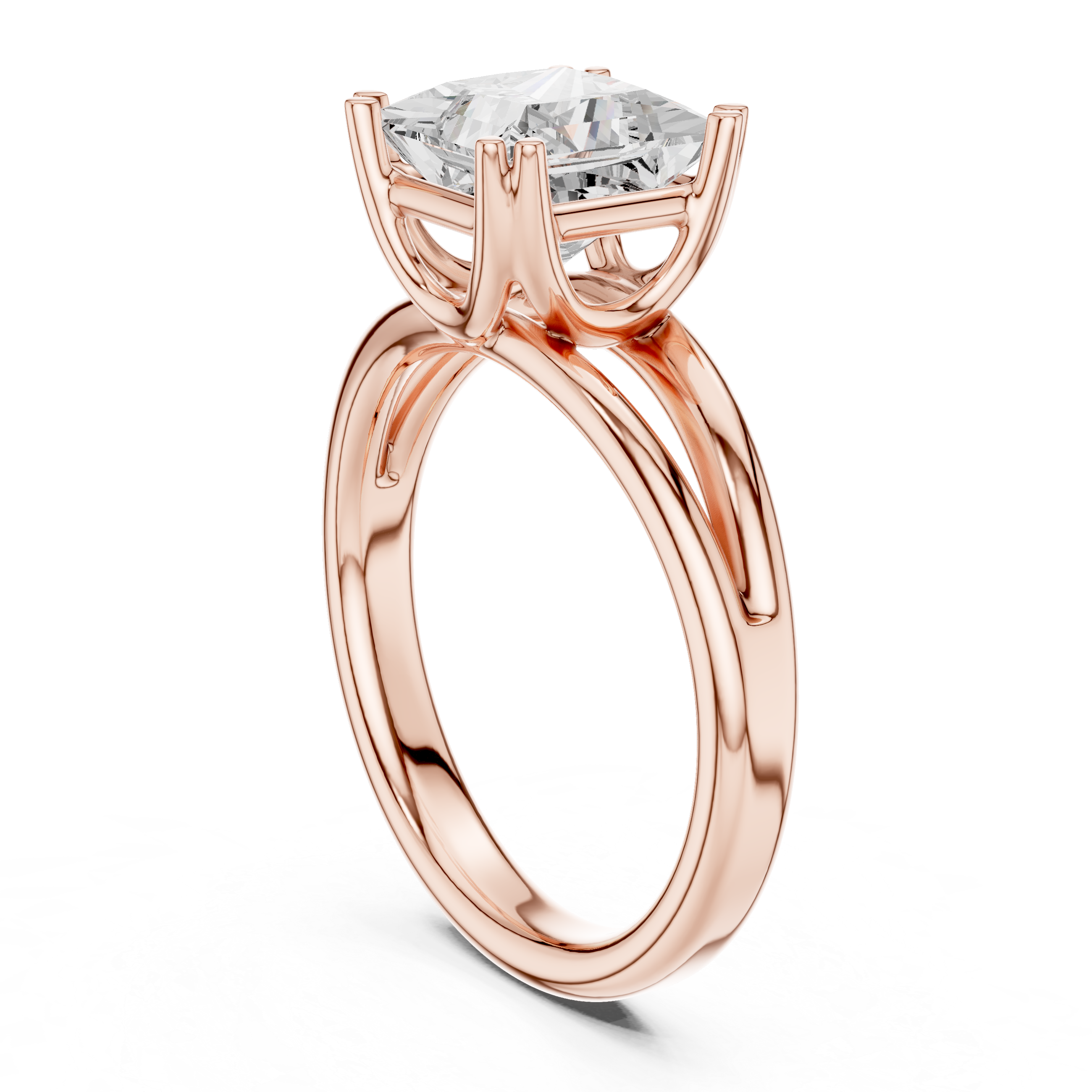 Princess Cut Solitaire Engagement Ring with Split Shank Plain Band