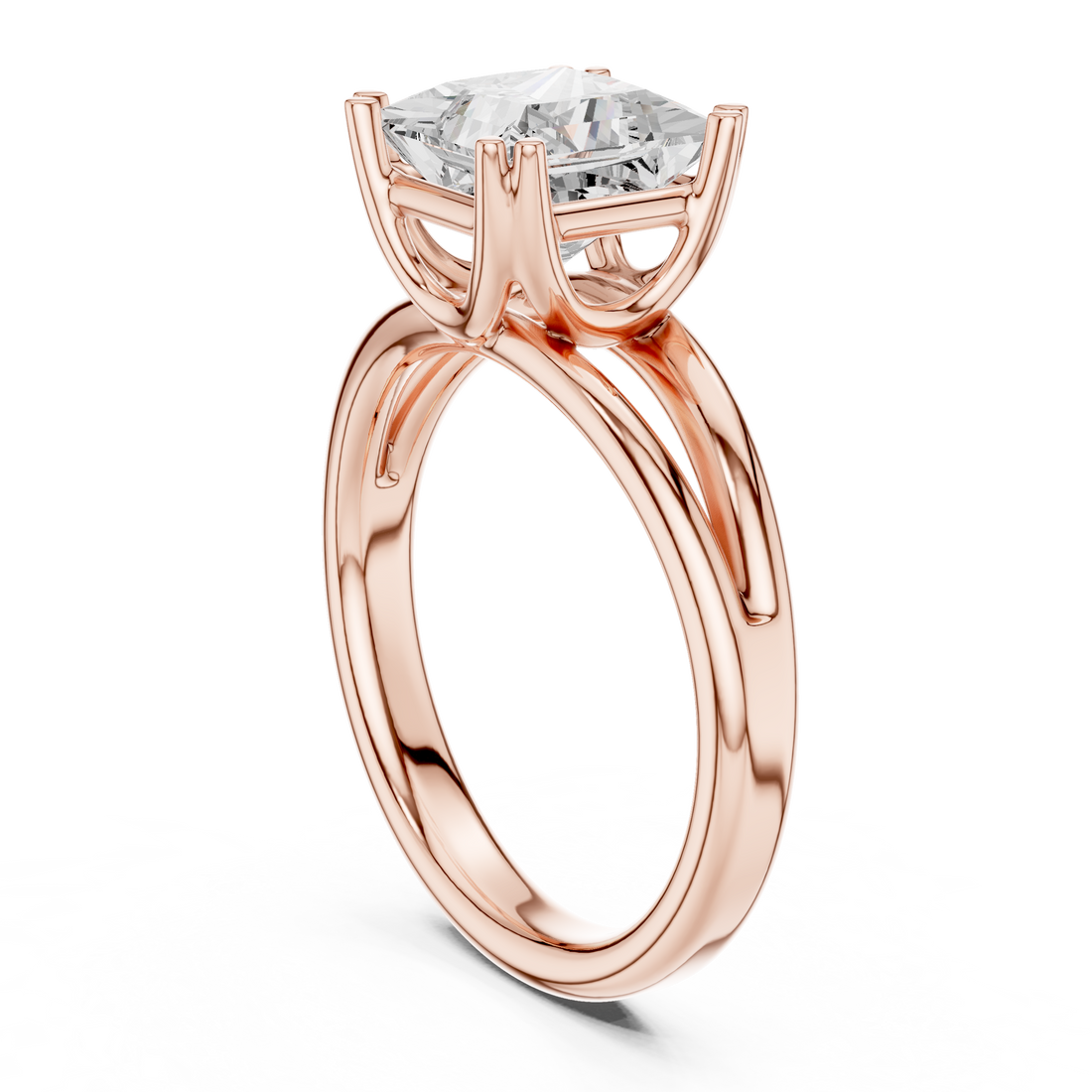 Princess Cut Solitaire Engagement Ring with Split Shank Plain Band