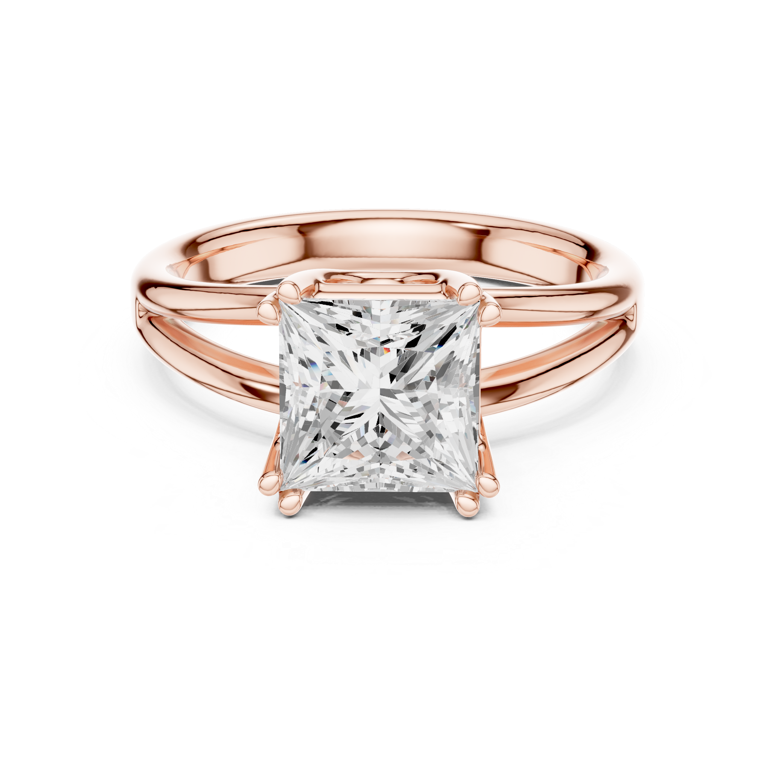 Princess Cut Solitaire Engagement Ring with Split Shank Plain Band